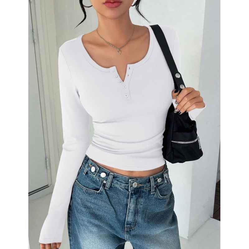 Women's Long Sleeve Henley T Shirts
