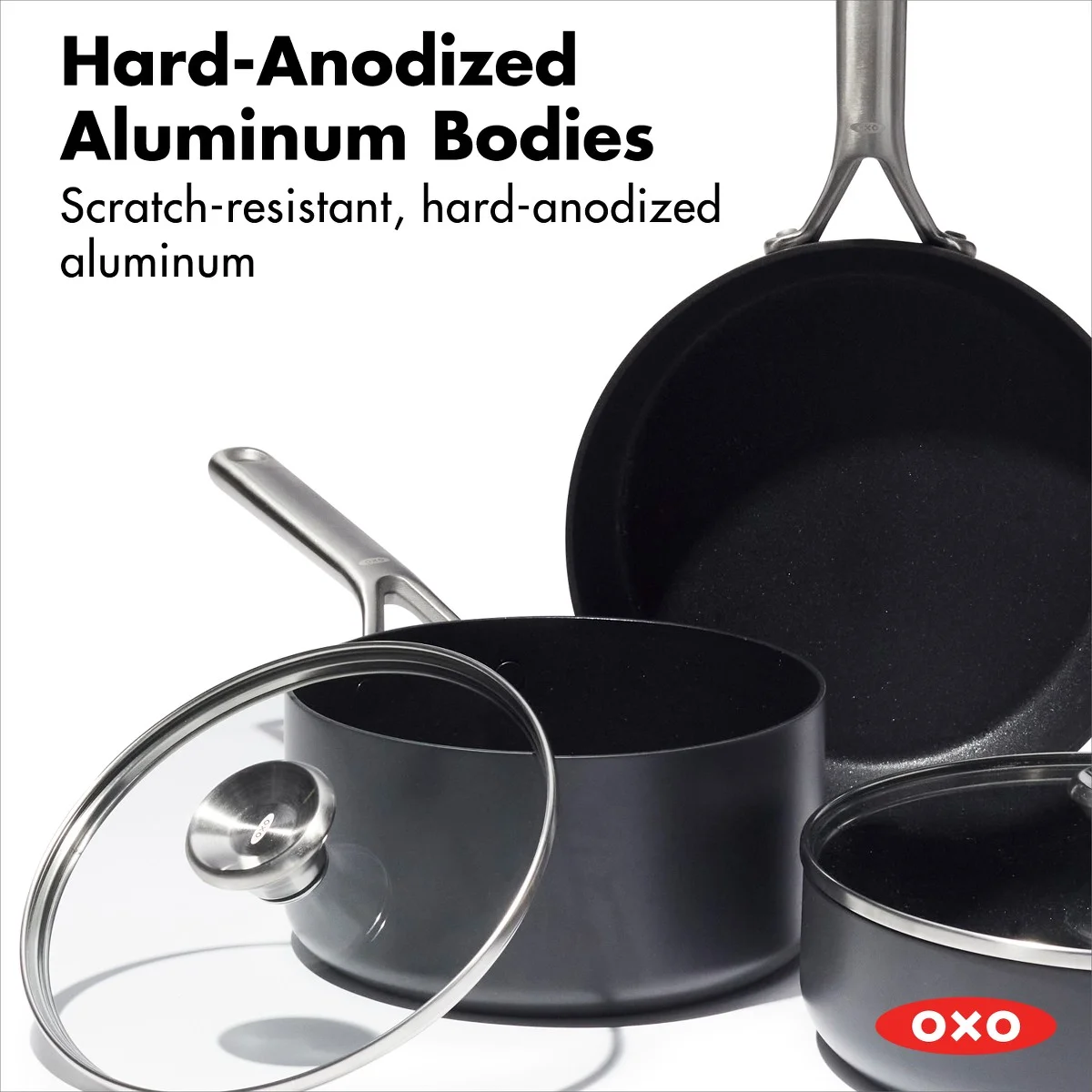 OXO Professional Hard Anodized Nonstick, 5 Piece Cookware Pots and Pans Set, Induction, Diamond reinforced Coating, Dishwasher Safe, Oven Safe, Black