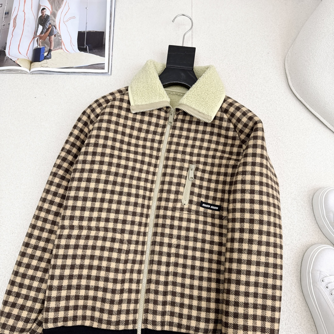 Newest autumn/winter eco-friendly lamb wool plaid coat