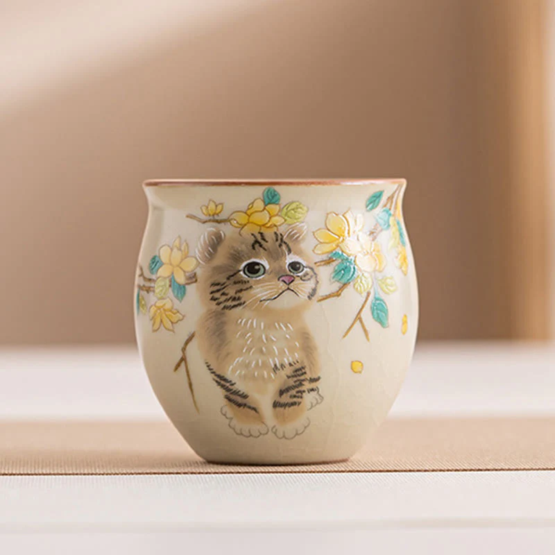 Buddha Stones Cute Cat Yellow Flowers Rabbit Teacup Kung Fu Tea Cup