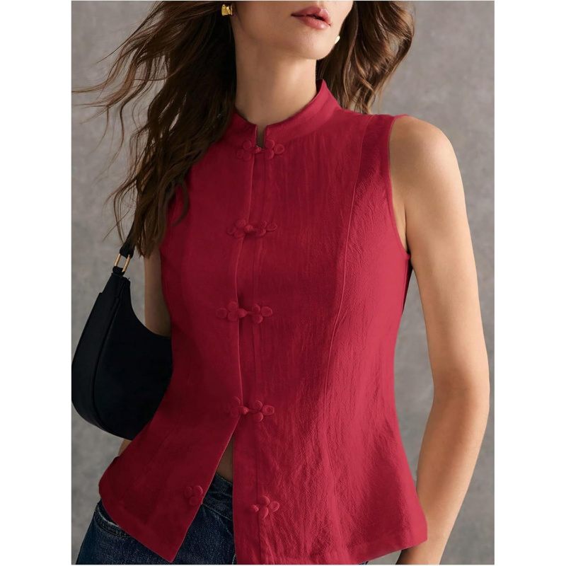 Women's Linen Shirt with Chinese Frog Buttons