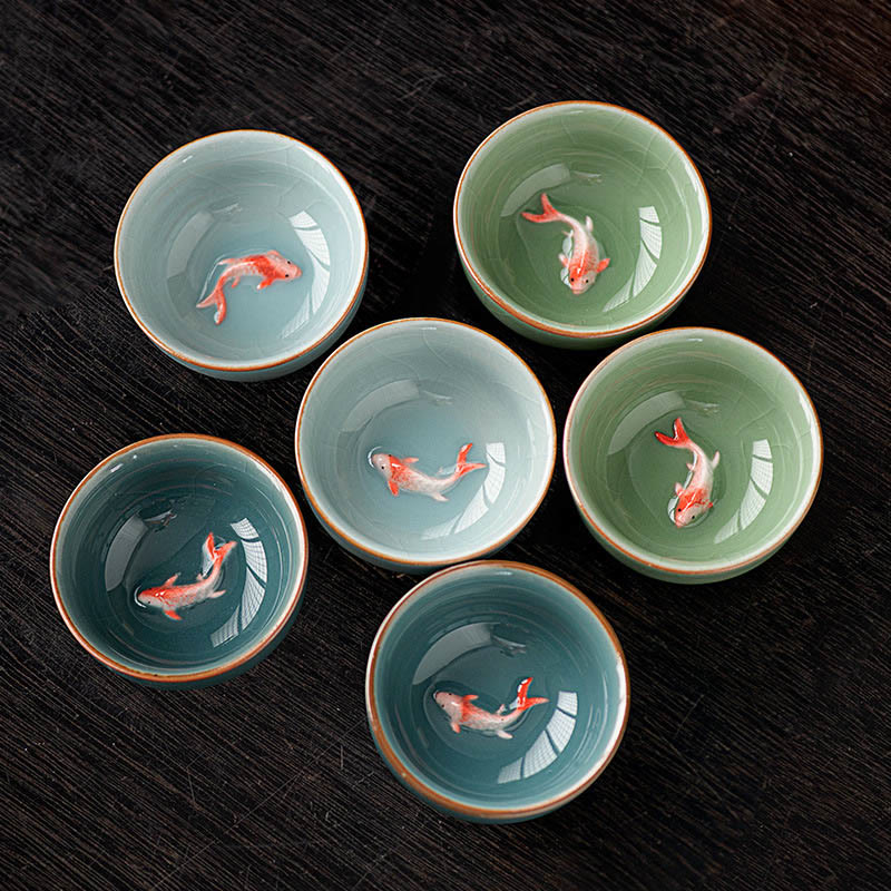 Buddha Stones Hand Painted Koi Fish Ceramic Teacup Kung Fu Tea Cup 50ml