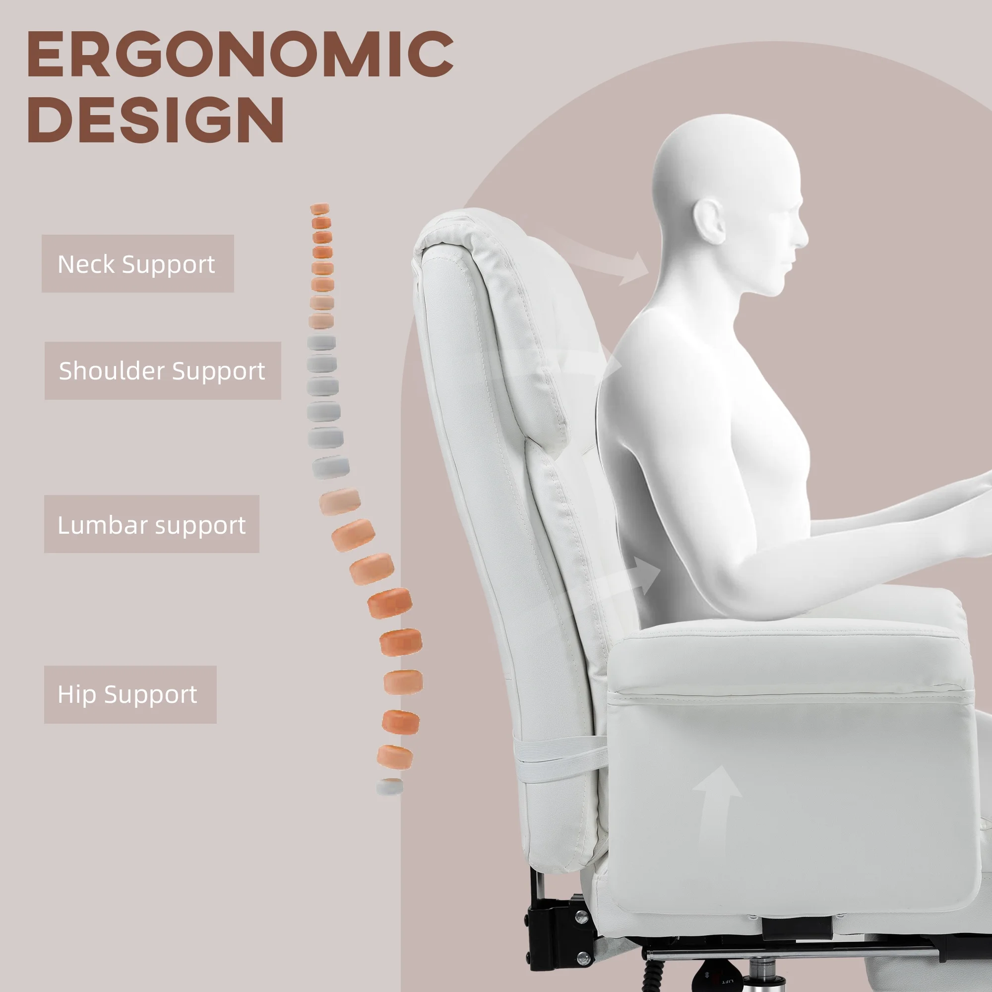 HOMCOM Executive Office Chair with Footrest and Lumbar Support, PU Leather Office Desk Chair, Ergonomic, Reclining and Swivel Chair, Black
