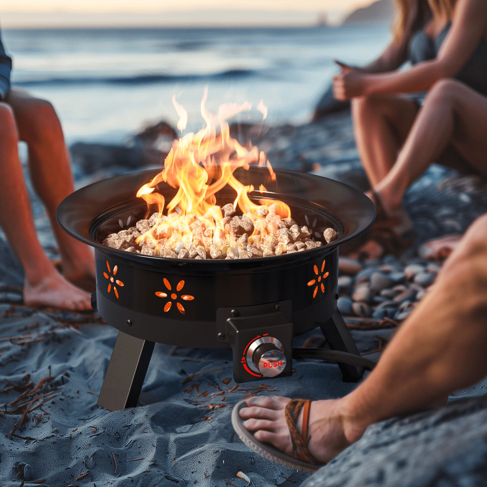 Philergo 19 inch Portable Fire Pits with Grill for Outside 58000 BTU Gas Fire Bowl with Foldable Legs & Lid & Carry Kit & Lava Rock Stone