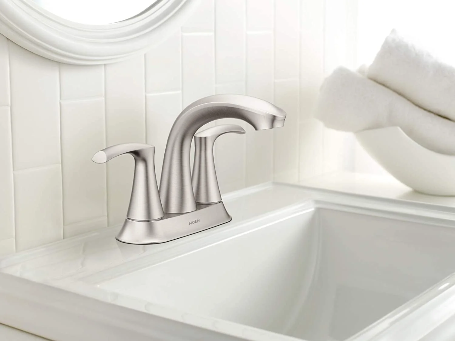 Moen 84137SRN Graeden Spot Resist Brushed Nickel 2-handle 4-in Centerset Bathroom Faucet
