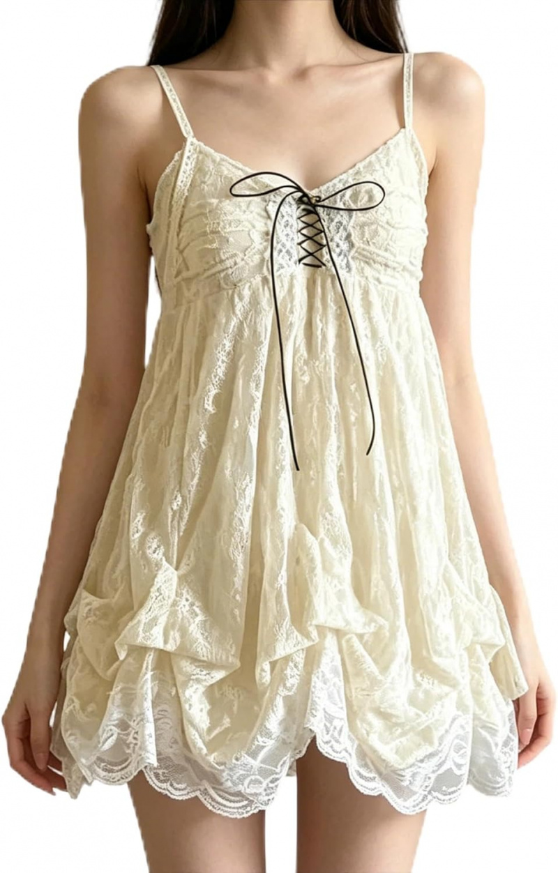 Spaghetti Strap Lace Mini Dress 2000s Women Cute Summer