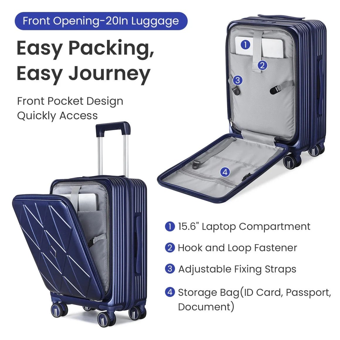 3 Piece luggage sets, Expandable Luggage 20/24/28 Inches with TSA Lock, PC Hardshell Luggage with Front Compartment, Airline Approved, Pink
