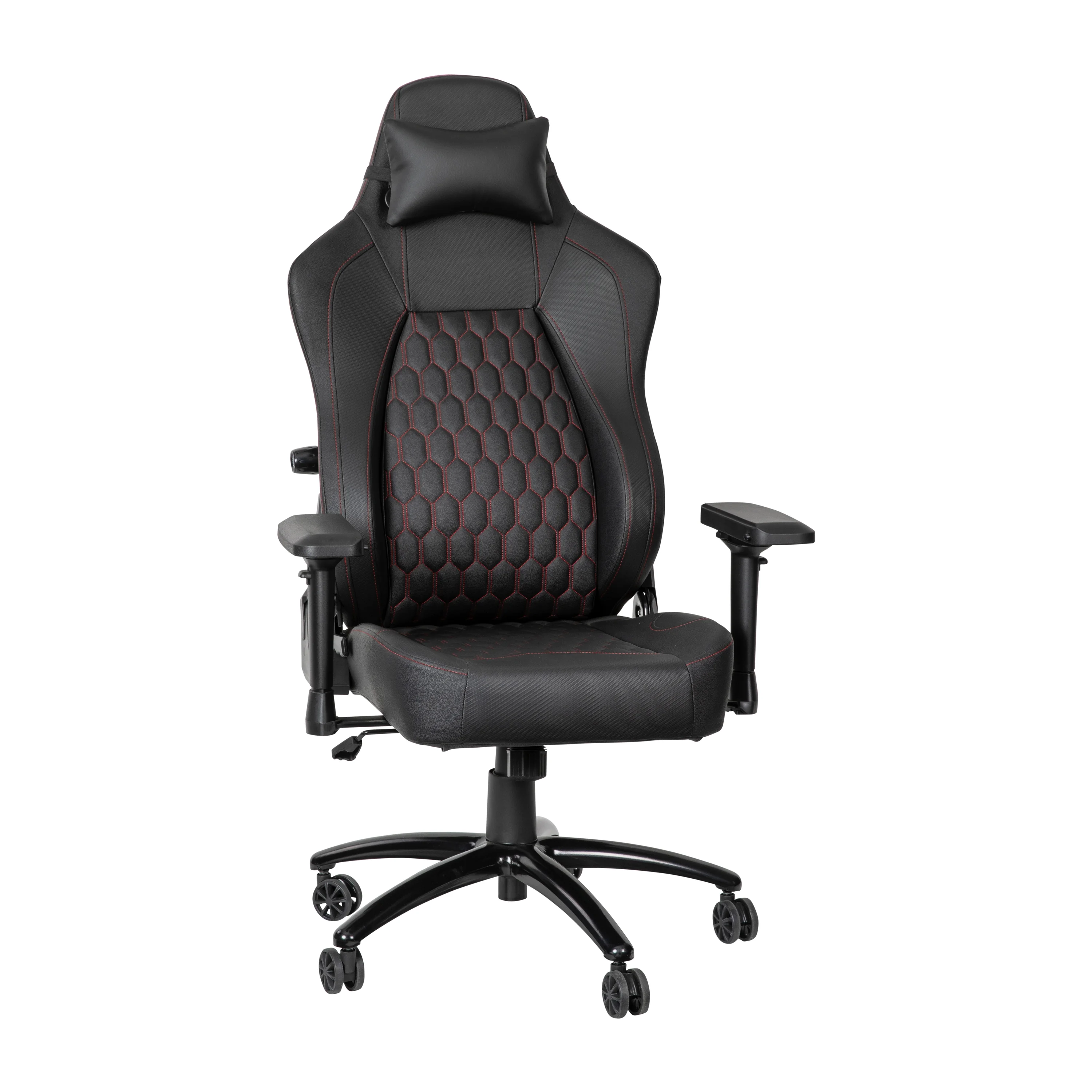 EMMA + OLIVER Gaming Chair with Adjustable Lumbar Support and Head Pillow, Black/Red