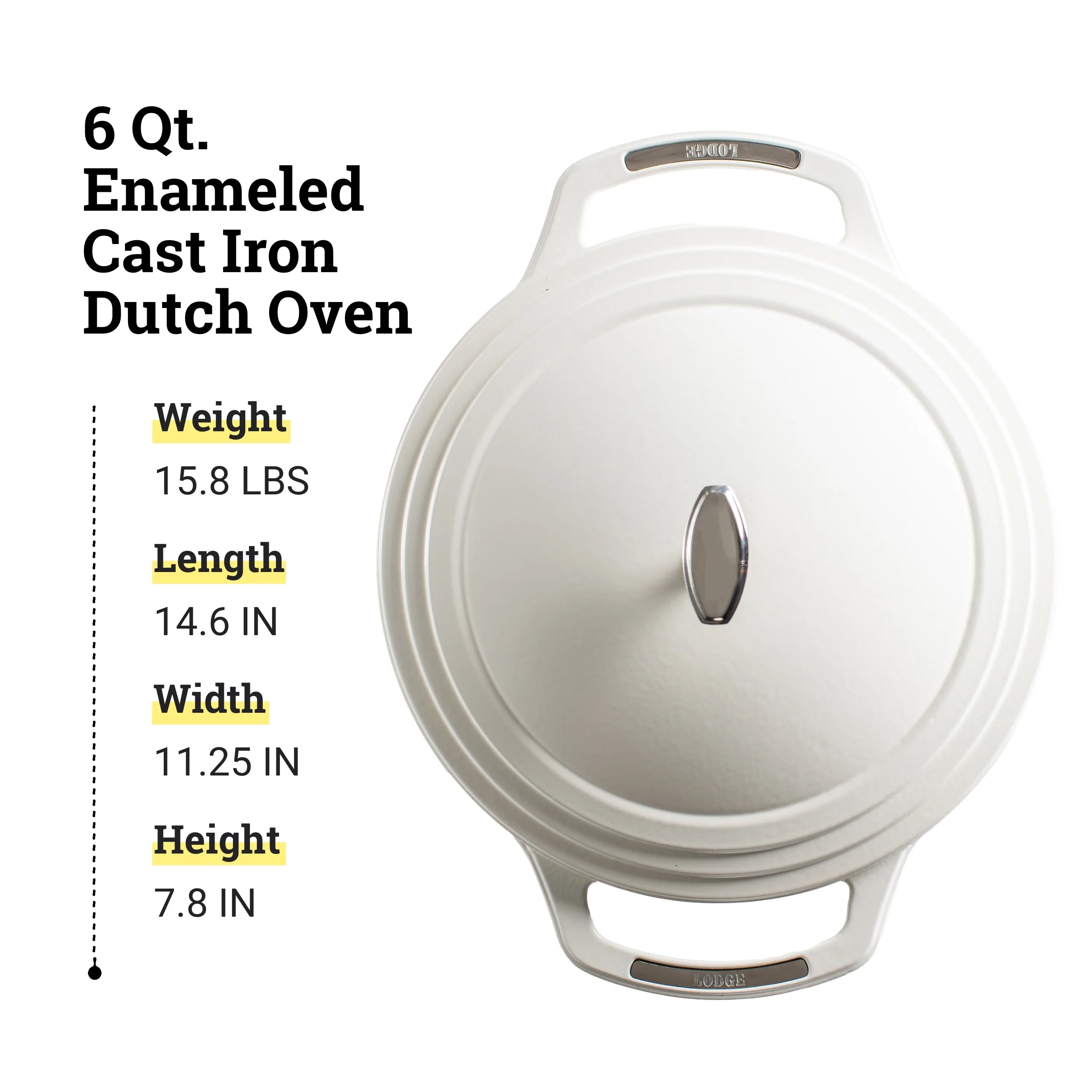 Lodge USA Enamel Dutch Oven 6 qt., White