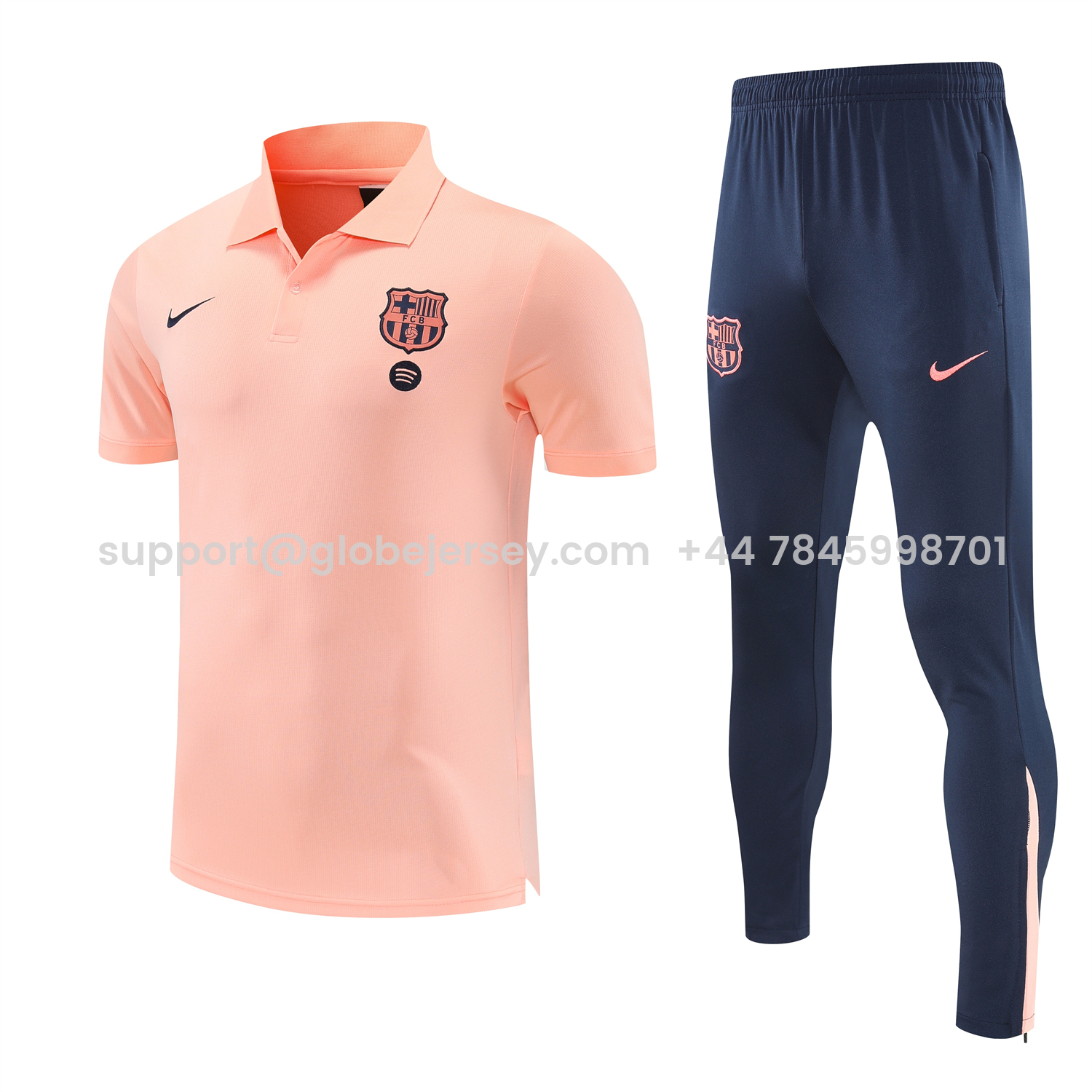 Barcelona 25-26 POLO Short-Sleeve Training Set - Pink Top and Dark Blue Pants