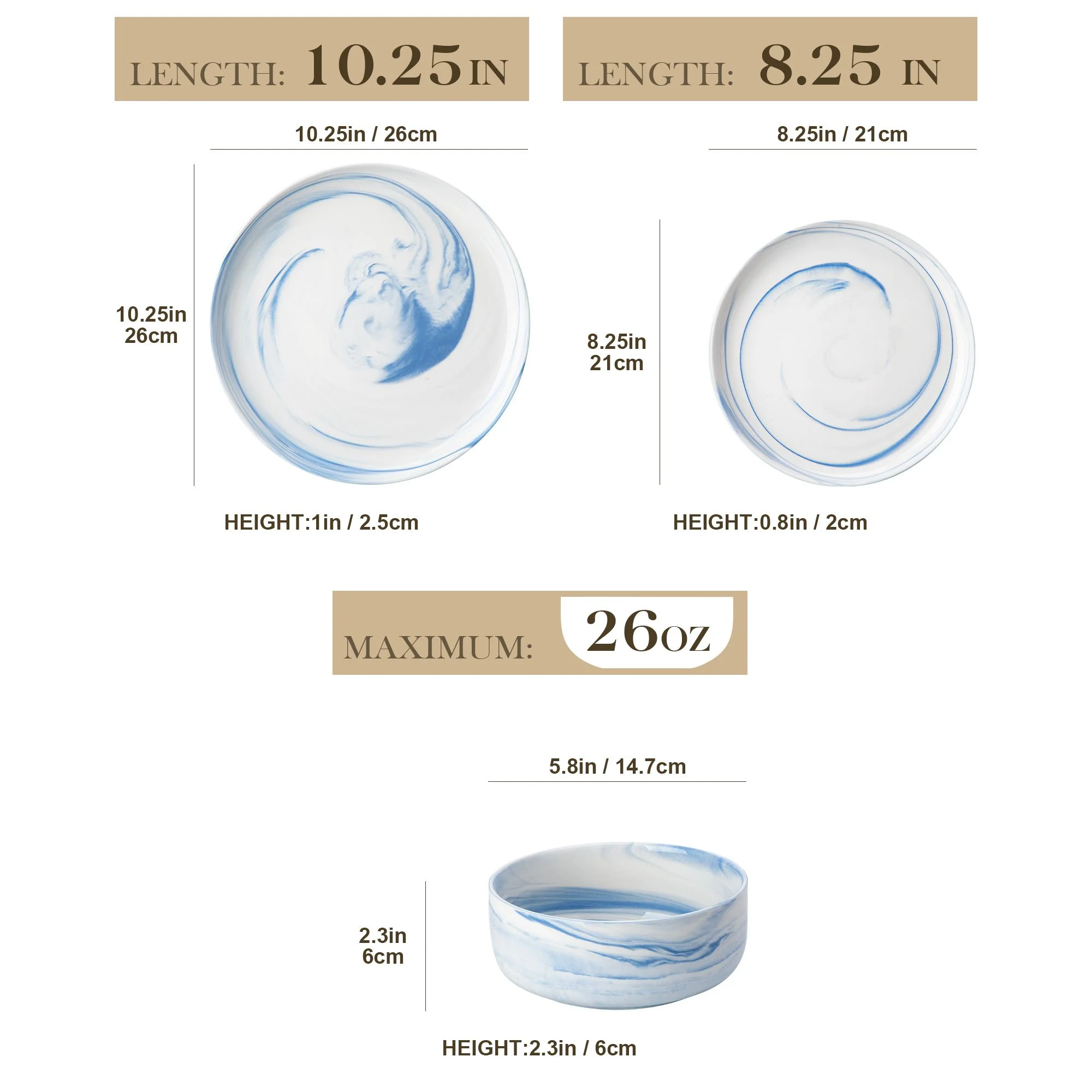 vancasso 36 Pieces Dinnerware Sets, Plates and Bowls Set for 8, Porcelain Dinner Set, White with Black Rim