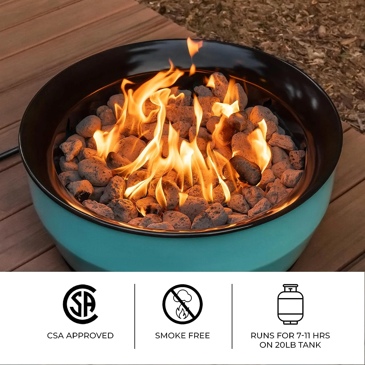 Outland Living Large Outdoor Propane Gas Fire Pit for Outside, 60,000 BTU/h, 24 inch with Lid - Modern Lake Country 800 Fire Bowl Firepit for Patio, Graphite Gray