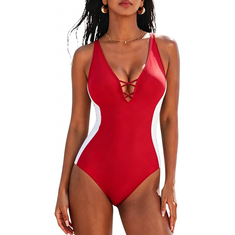 Women's One Piece Tummy Control Swimsuit Crisscross Back Bathing Suits