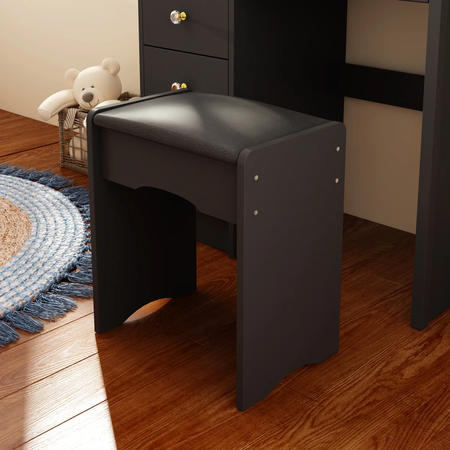 MONSLIPA Makeup Vanity Desk Set w/ Light, Sturdy Dressing Vanity Table with Bench, Shelves & Drawers