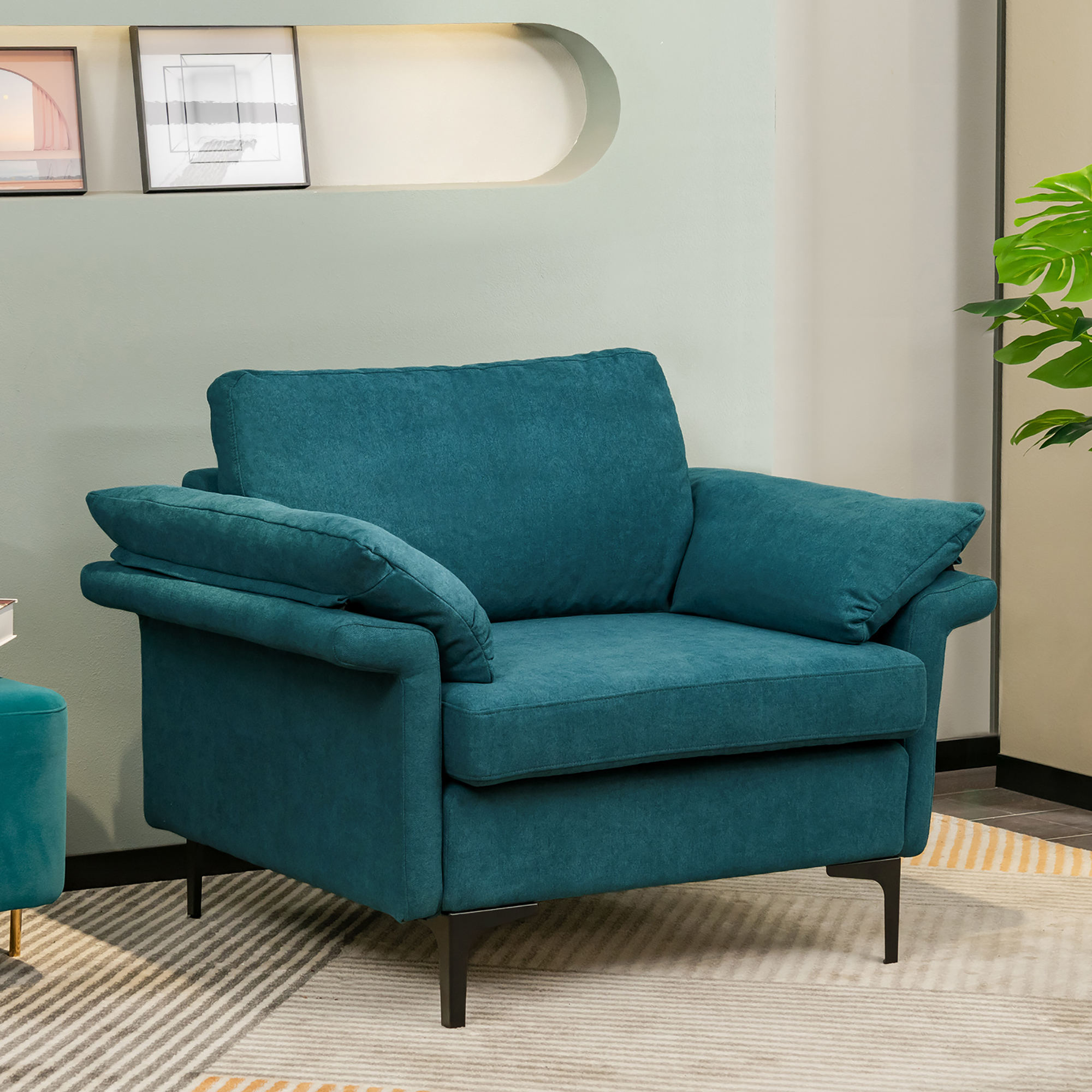 Costway Modern Fabric Accent Armchair Upholstered Single Sofa w/ Metal Legs Blue