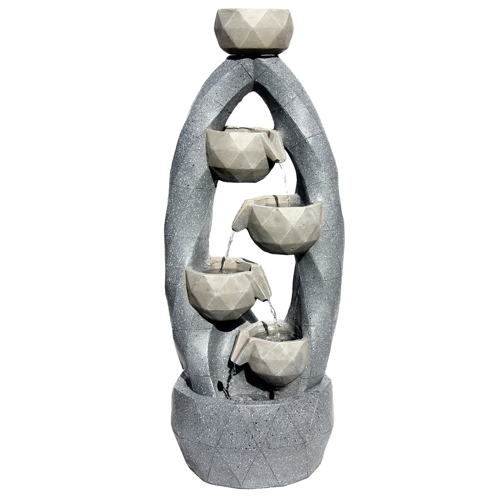 4-Tiered Water Fountain Outdoor Modern Circle Design Indoor Waterfall Garden Fountains Bowl Planter Water Feature with LED Light for Patio Yard Porch and Home Art Decor 45.87''H
