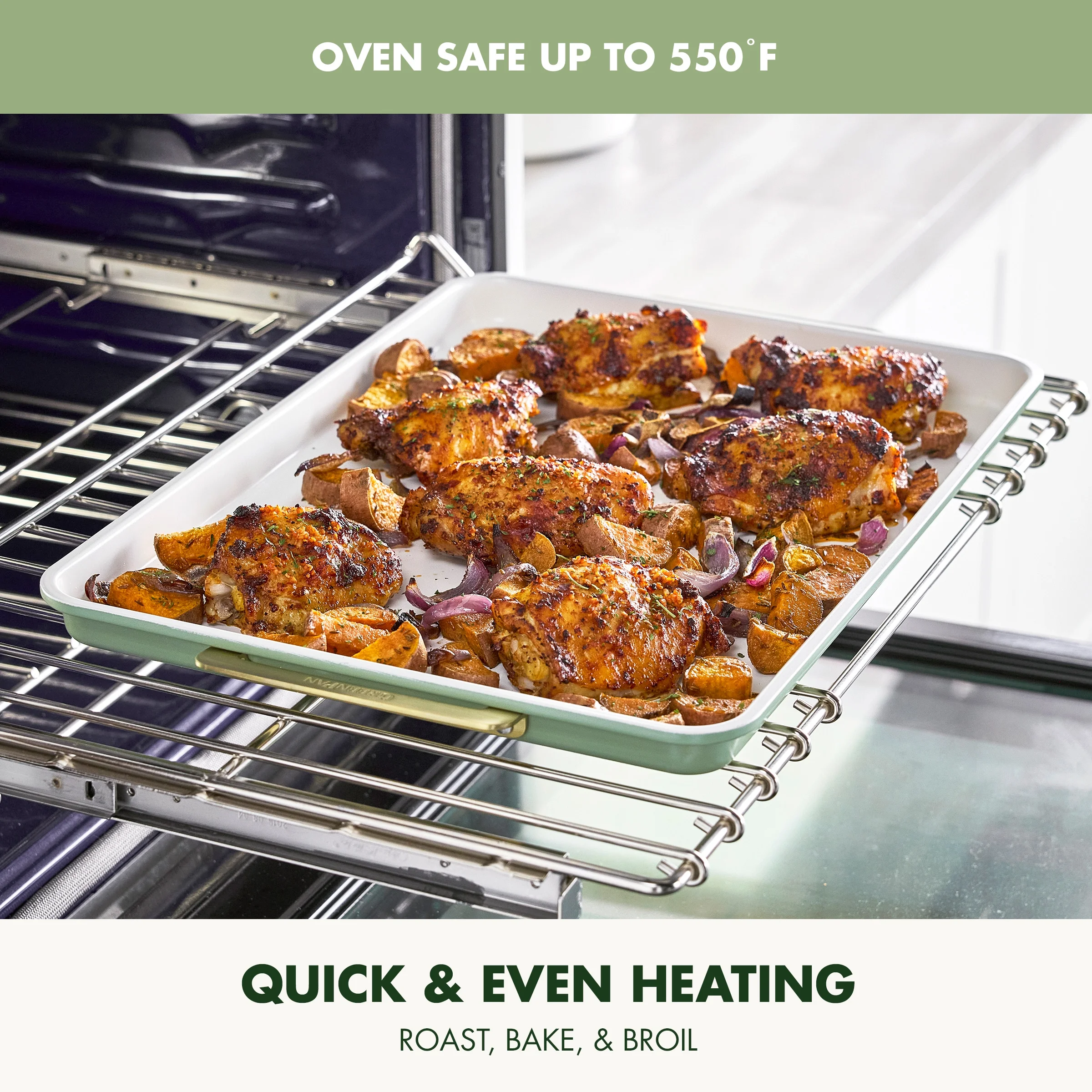 GreenPan Bakeware Set, 7 Piece Nonstick Ceramic Baking Sheets, Cake Pans, Loaf Pan, Muffin Tin, Cooling Rack, Green