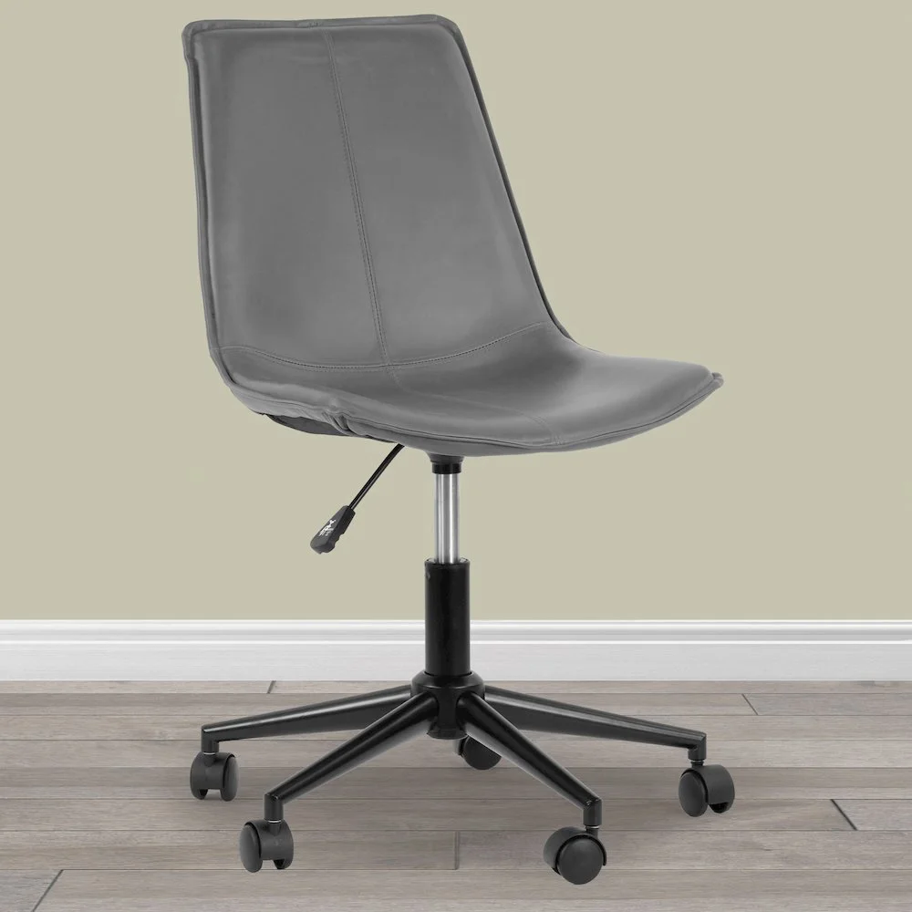 Glamour Home Amery Faux Leather Swivel Office Chair with Wheel Base in Gray
