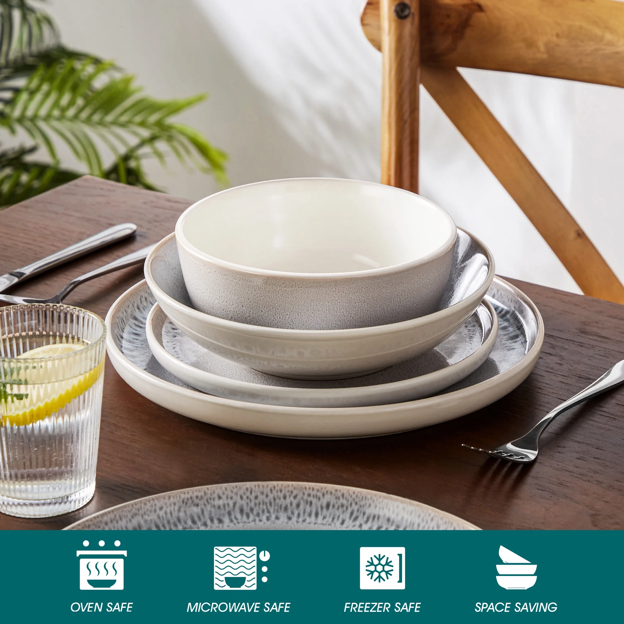 Malacasa 16 Pcs Dinnerware Sets For 4 people, Plates and Bowls Set, Stoneware Tableware Dishwasher Microwave Safe, Beige