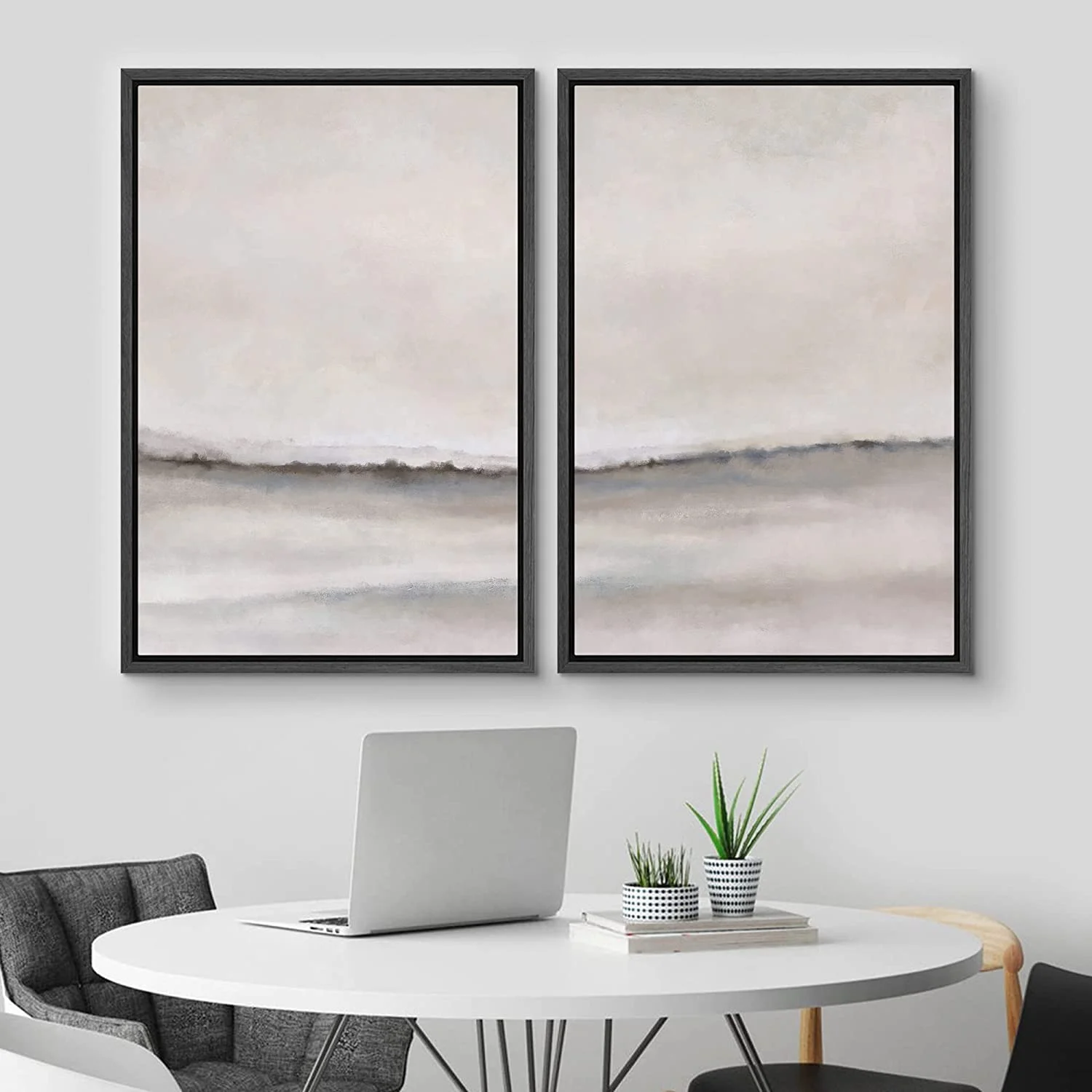 IDEA4WALL Framed Canvas Print Wall Art Set of 2 Watercolor Pastel Duotone Tan Landscape Abstract Modern Art Multicolor Contemporary Artwork for Bedroom, Office - 16