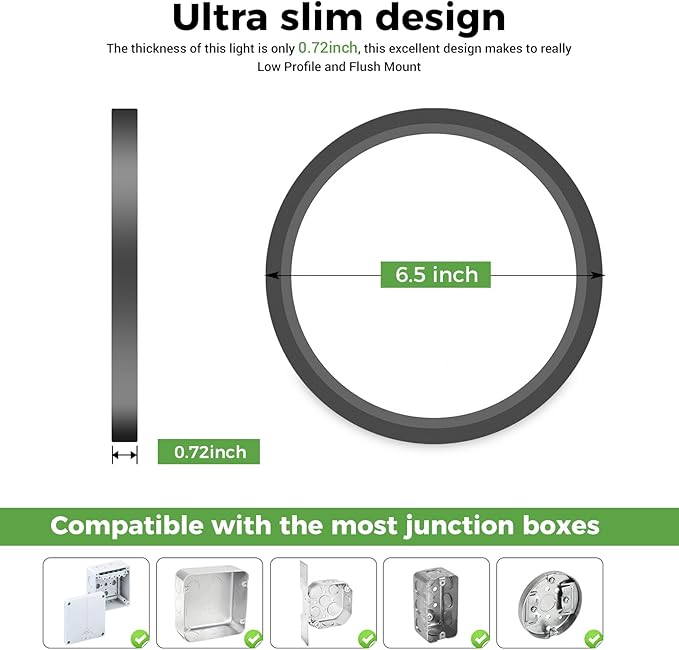 LED Ceiling Light Fixture, 6.5-Inch 12W 1200lm Small Flush Mount Light