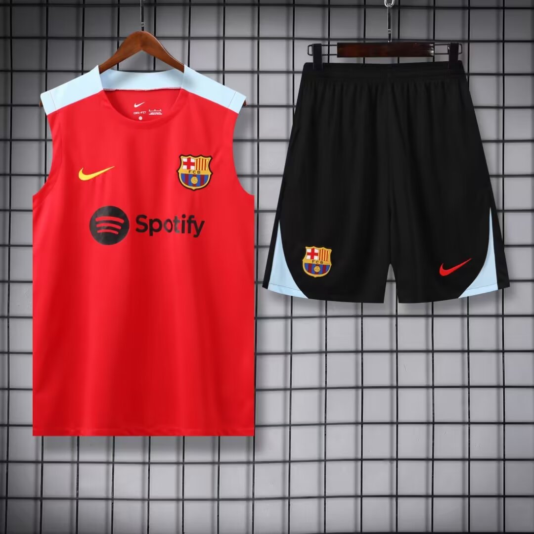 2024/2025 Barcelona Pre-match Training Red Jersey+Shorts 1:1 Thai Quality