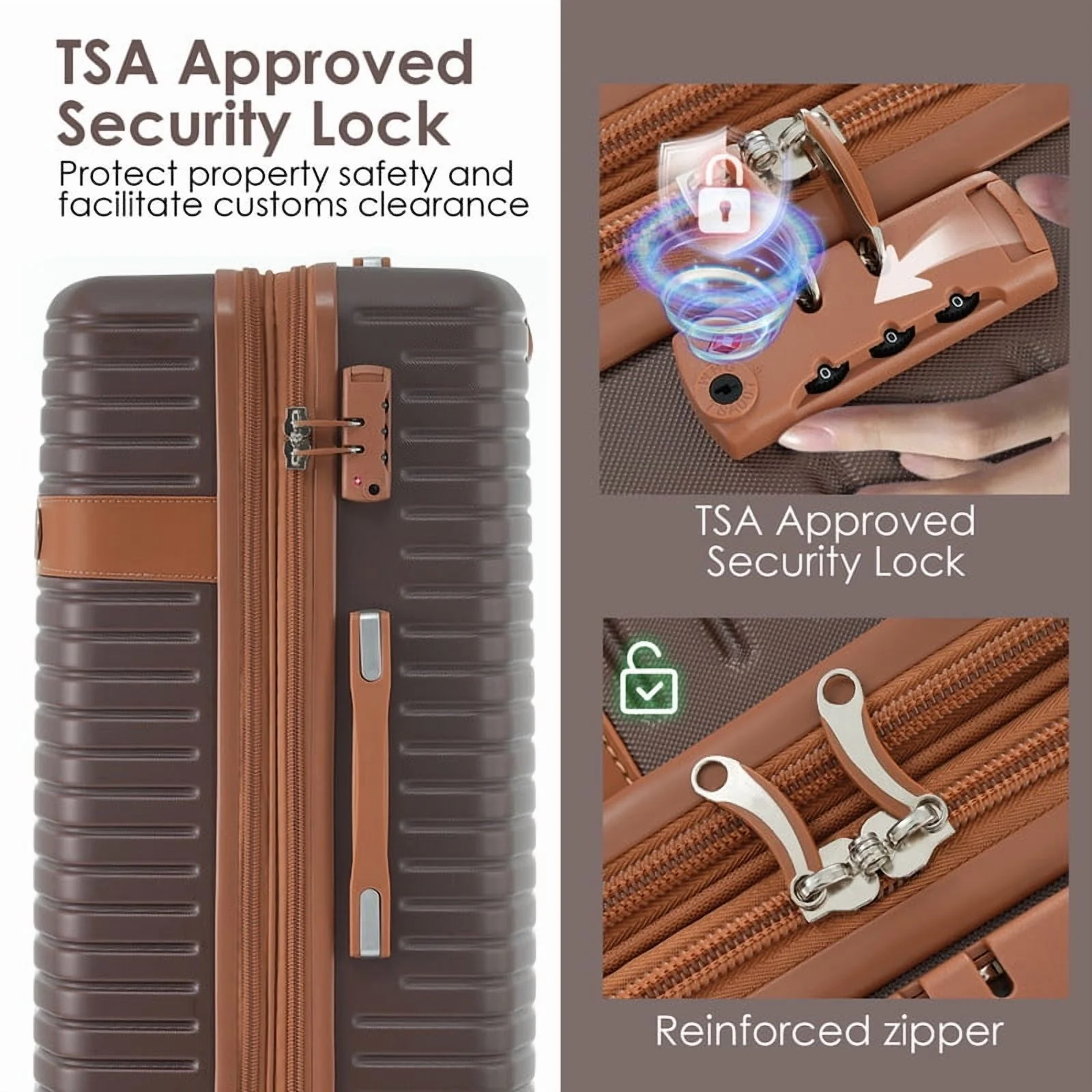 EBQOSK 4PCS Carry On Expandable Luggage Set with 4 Packing Cubes, 16/24/26/28 Inch Three-layer ABS Composite Suitcases with TSA Lock & 360°Spinner Wheels for Family Travel, Expand 25% Space Brown