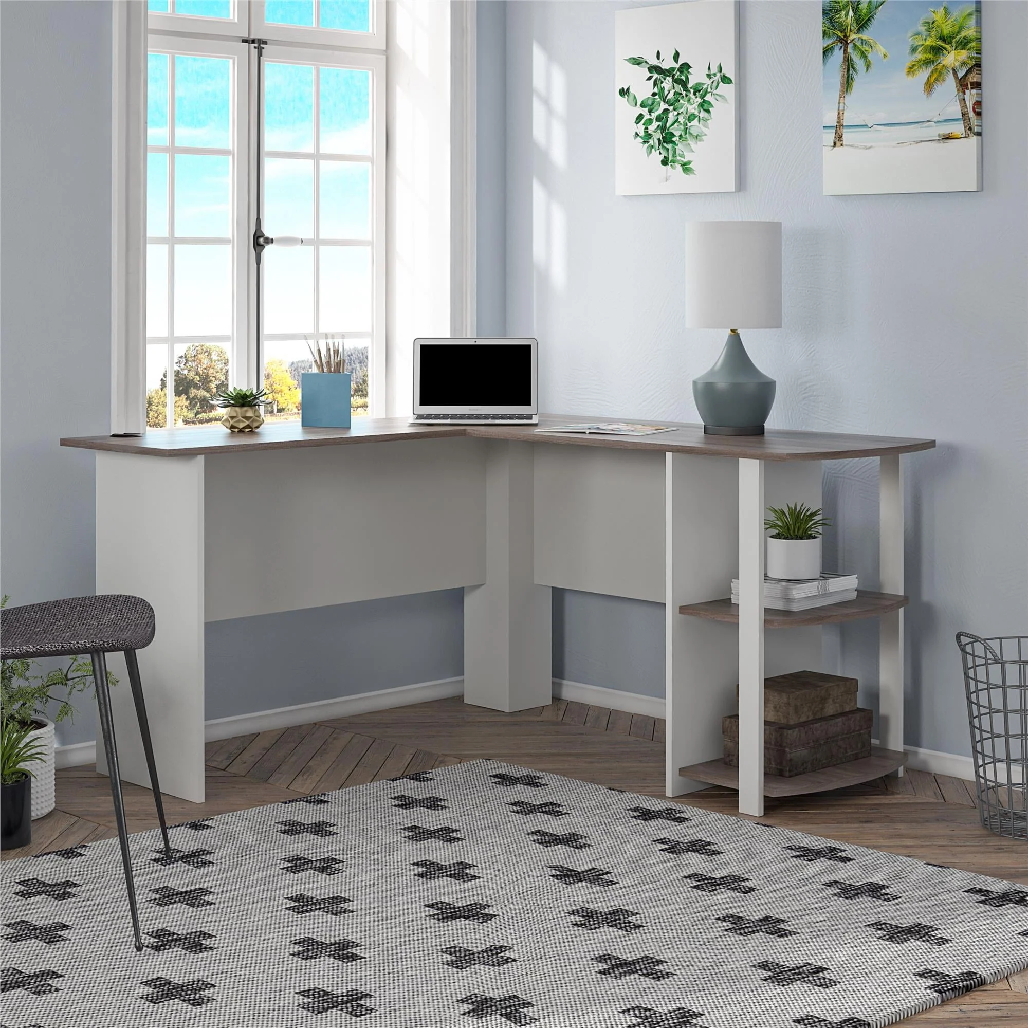 Ameriwood Home Dominic L Desk with Bookshelves, White