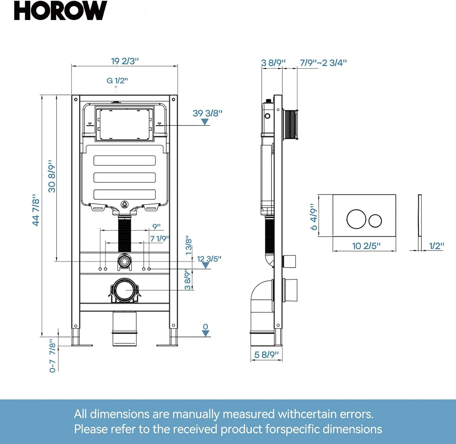 HOROW Wall Hung Toilet,with Soft Closing Seat,Round Floating Bowl, Rear Outlet Space Saving,White