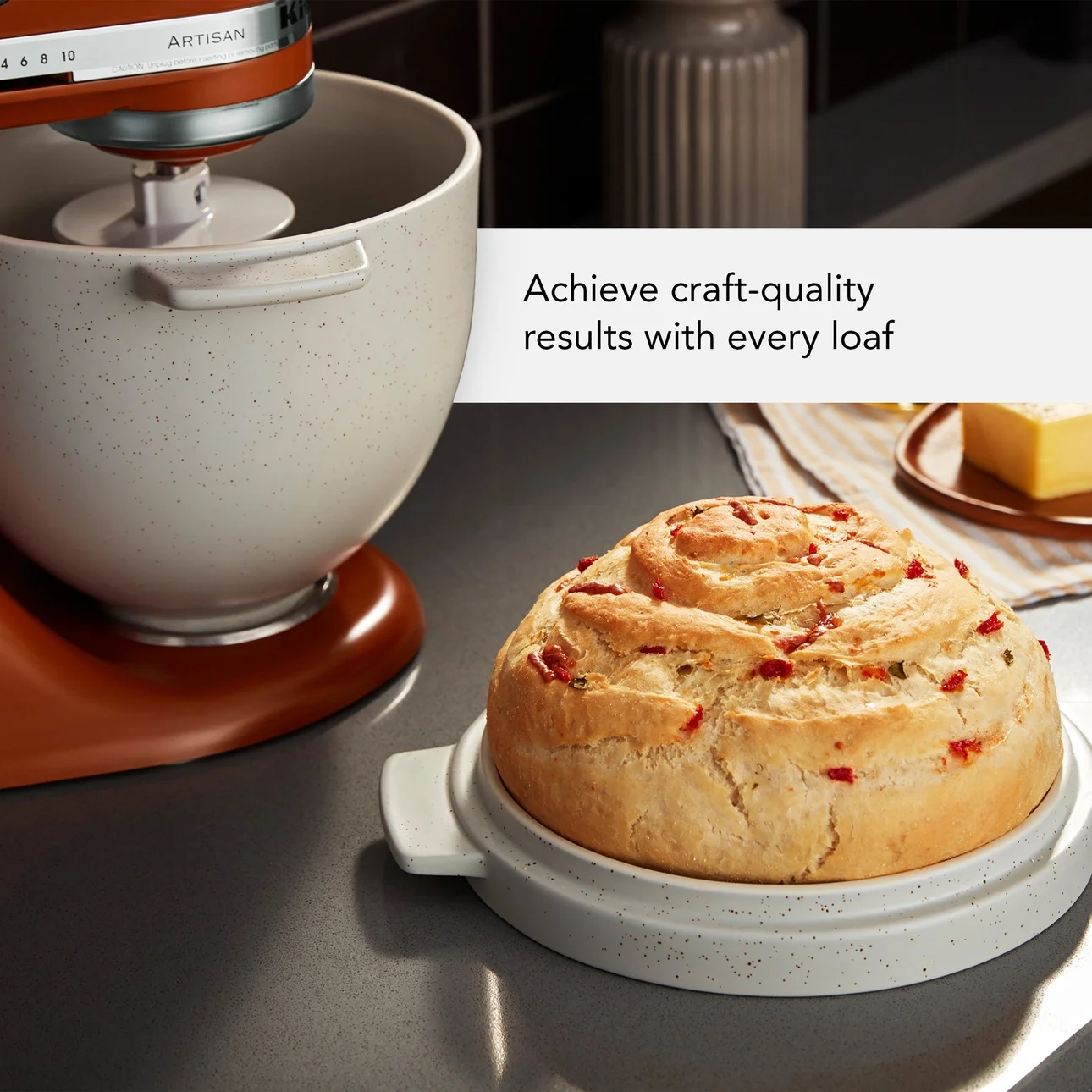 KitchenAid Bread Bowl with Baking Lid, Grey Speckle, KSM2CB5BGS