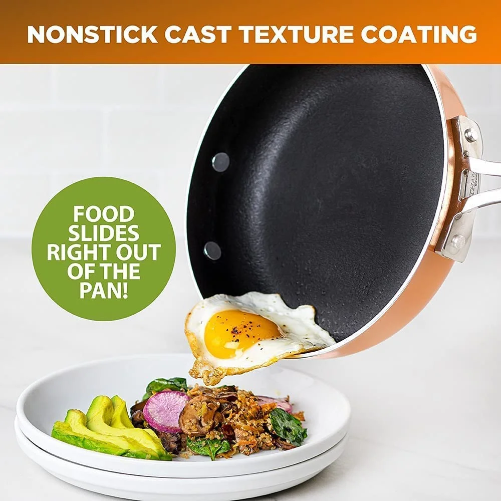 Gotham Steel Stackmaster 10 Pc Copper Pots and Pans Set Non Stick Cookware Set with Kitchen Utensils, Induction Ready, Non Toxic Nesting Design for 50% Space Saving, Oven and Dishwasher Safe