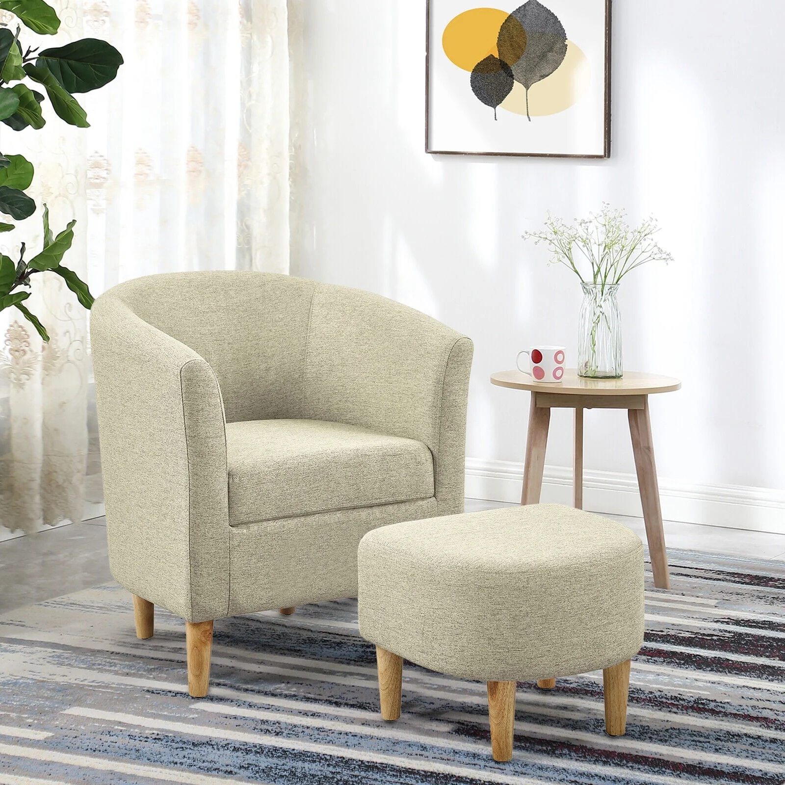 Dazone Swivel Armchair & Ottoman Set, Modern Accent Upholstered Single Sofa Chair With Footstool, 360°Rotating Armchair and Footrest Set, Club Tub Chair for Living Room Bedroom Reading Room,Gray