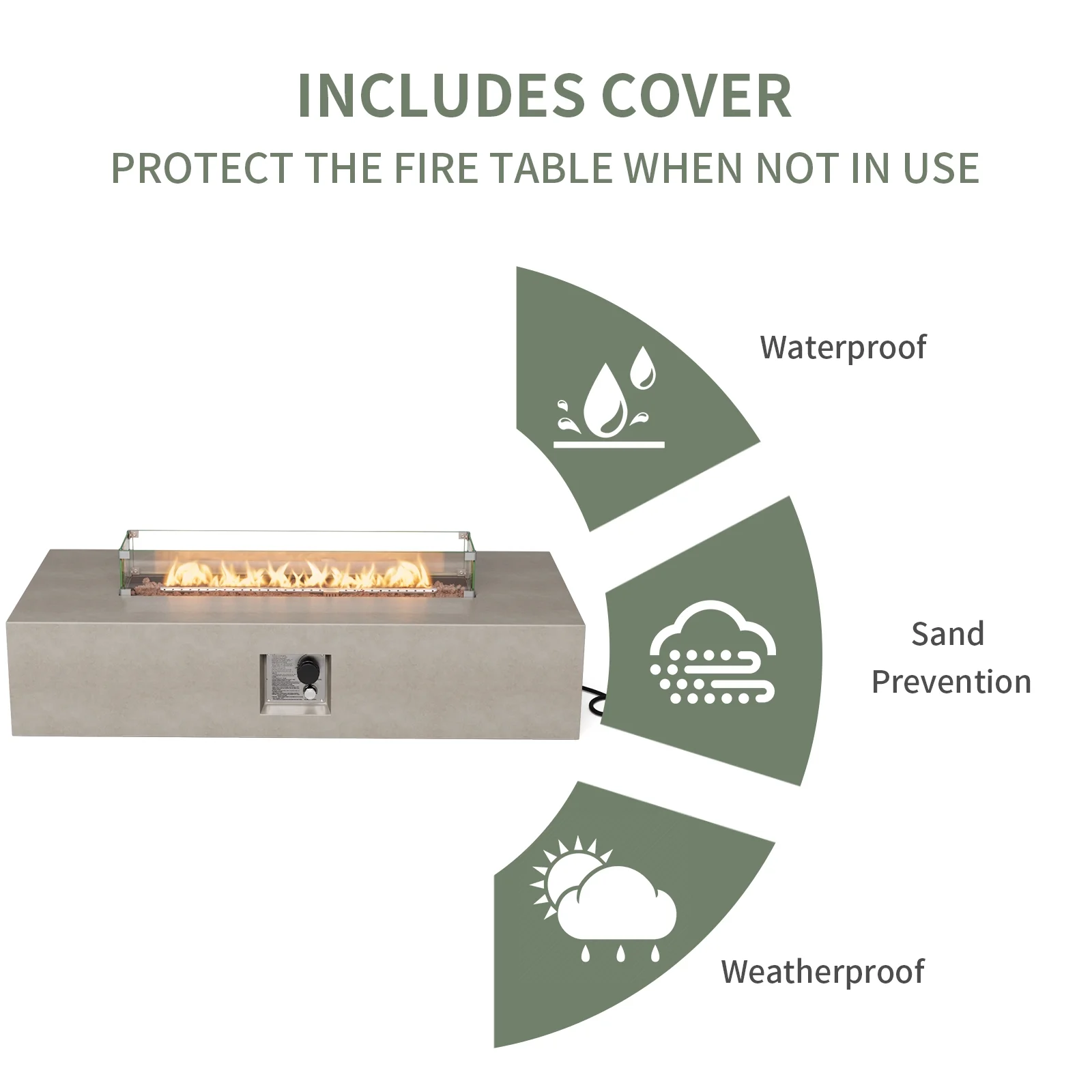 COSIEST 2-Piece Outdoor Rectangle Terrazzo White Propane Fire Table Set with Tank Cover Table