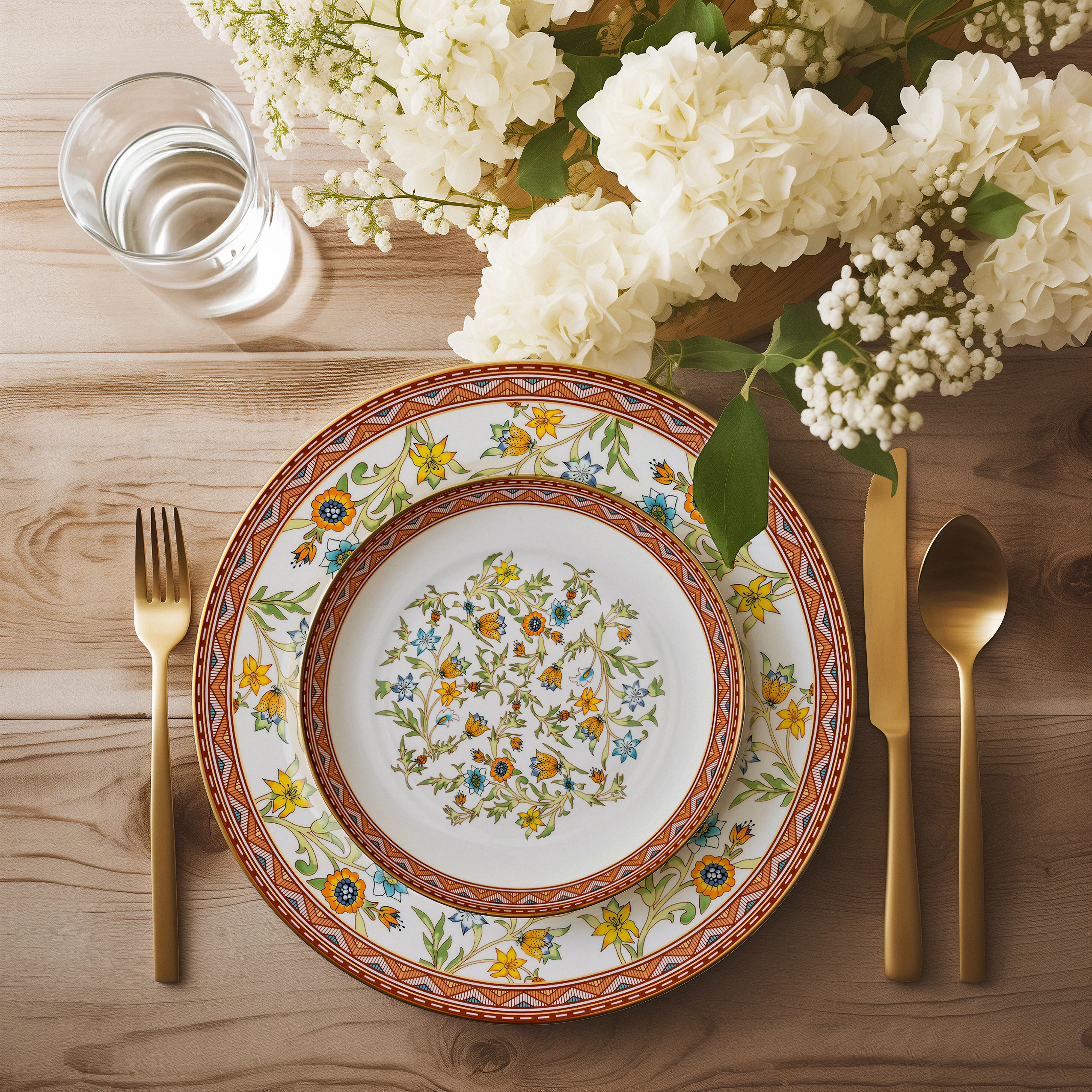 STPgoods Fleurs des Prairies Bone China Dinnerware Set of 16 Service for 4 in Gift Box
