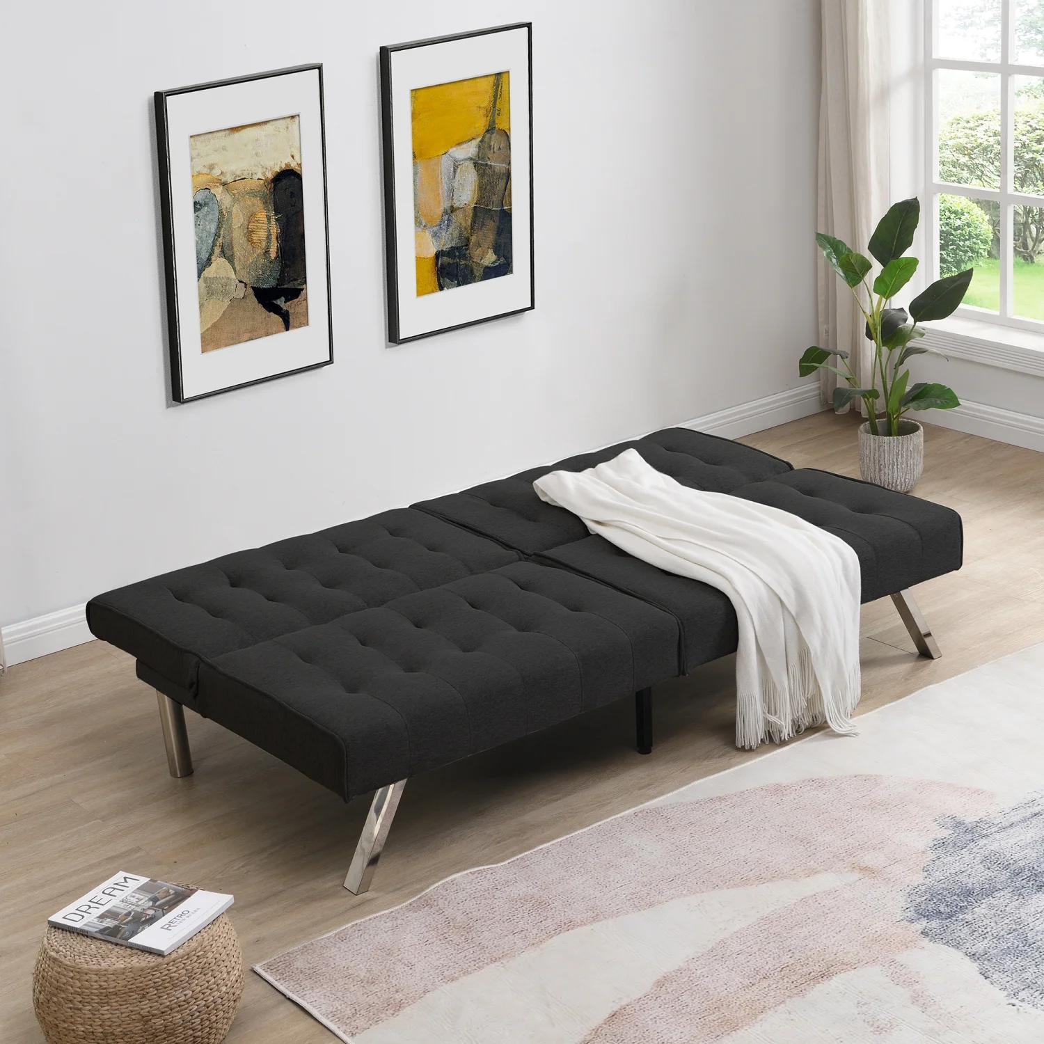 Newboti Wood Frame, Stainless Leg, Futon, Sofa Bed Black 202818898866706