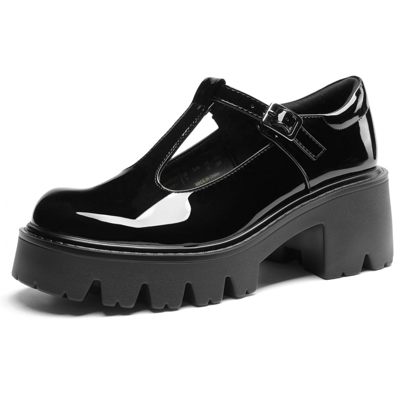 Women's T-Strap Mary Jane Shoes Low Platform Chunky