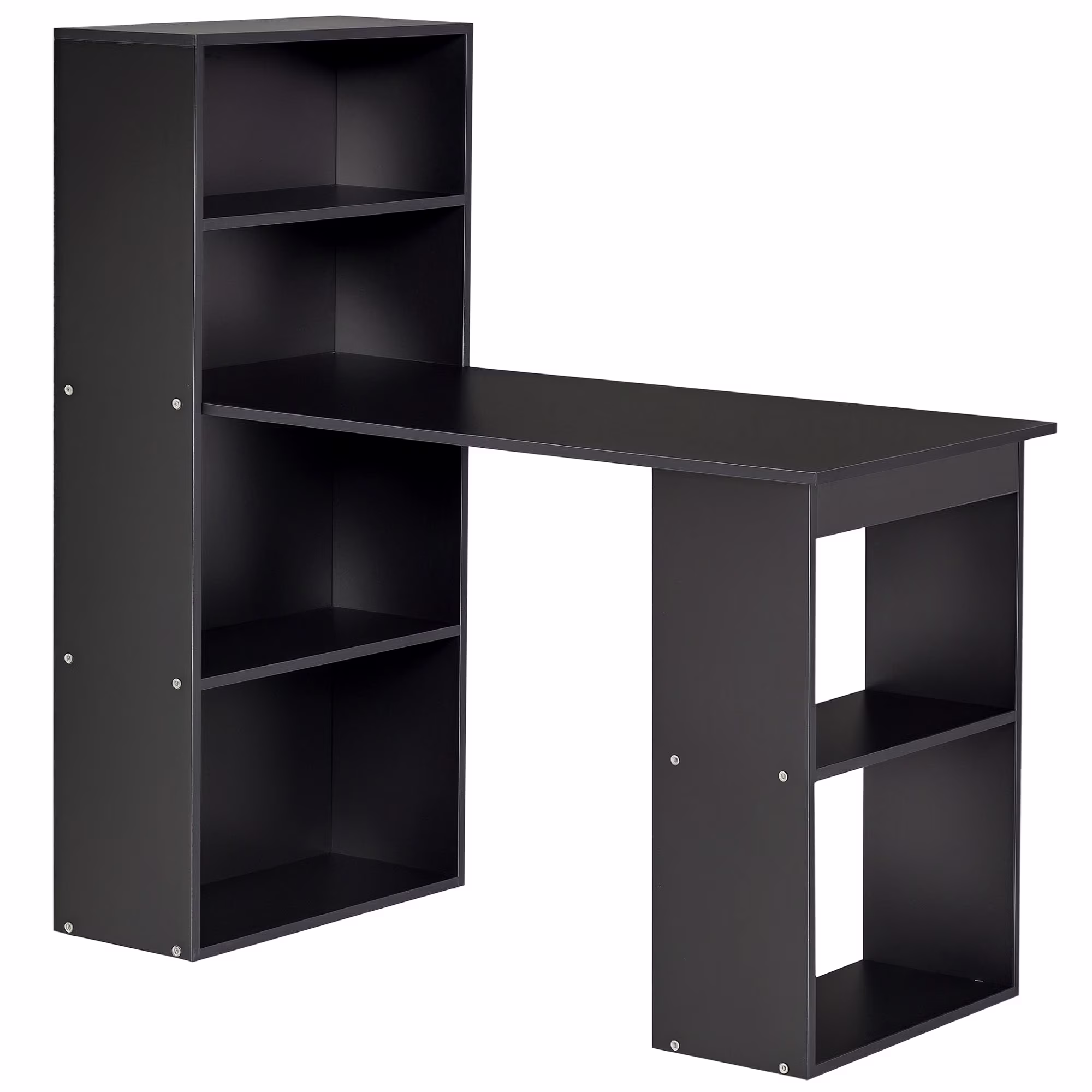 HOMCOM Modern Compact Computer Desk with 6-Tier Storage Shelves, Writing Table Workstation with Bookshelf for Home Office, Gray