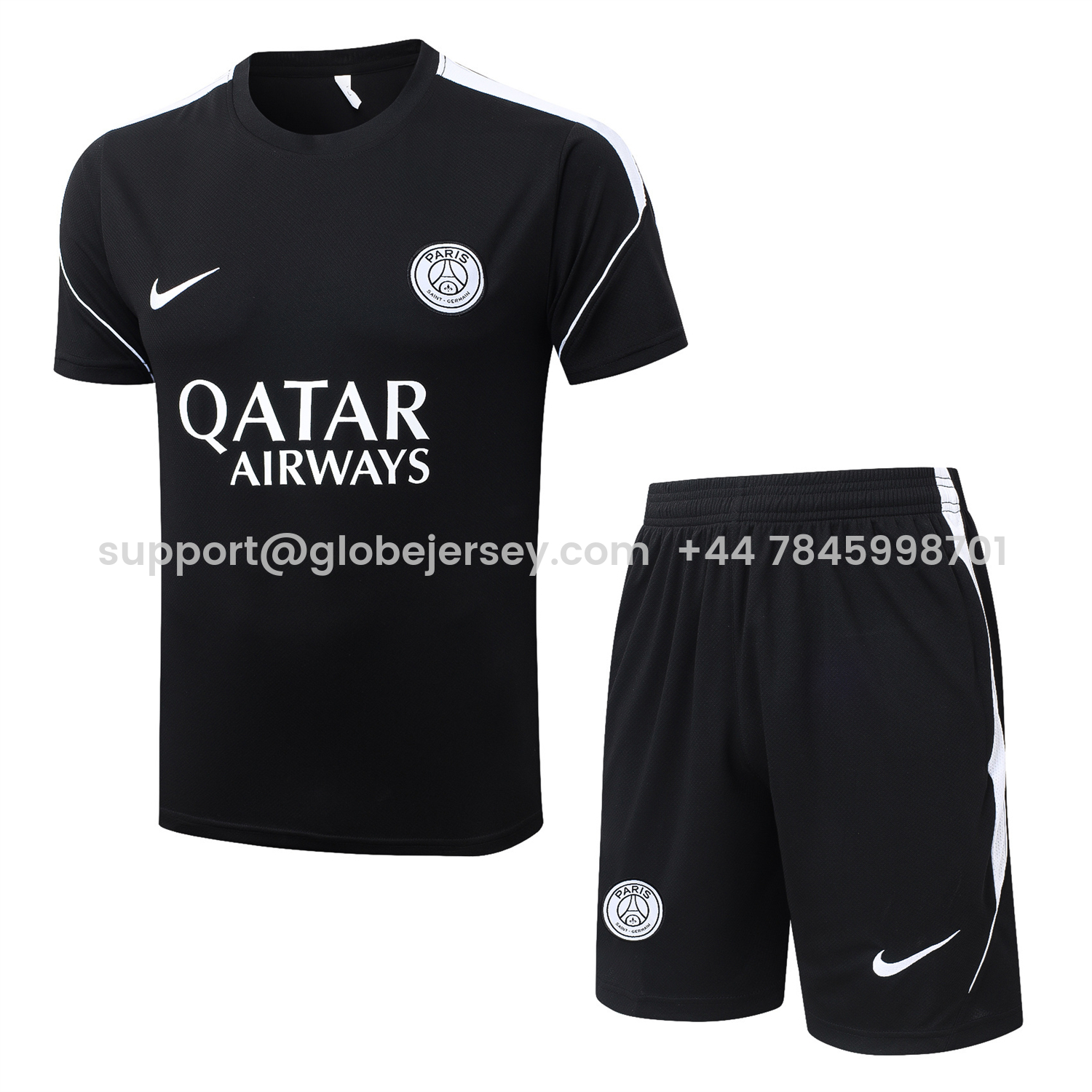 Paris Saint-Germain PSG 26-27 Short-Sleeve Training Set - White Border Black Top & Shorts