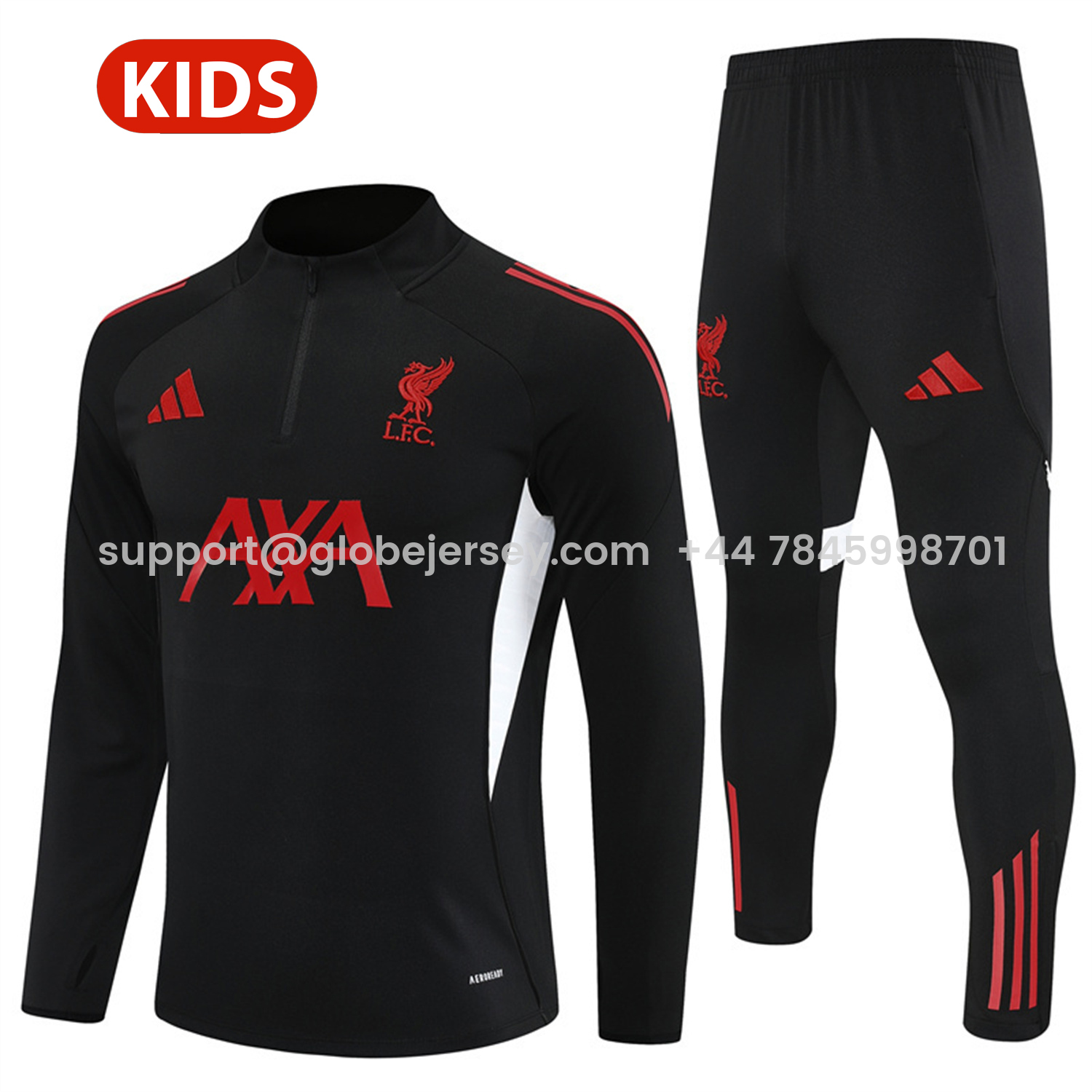 Liver.pool 25-26 Kids Long Sleeve Training Set - Black Top & Black Pants