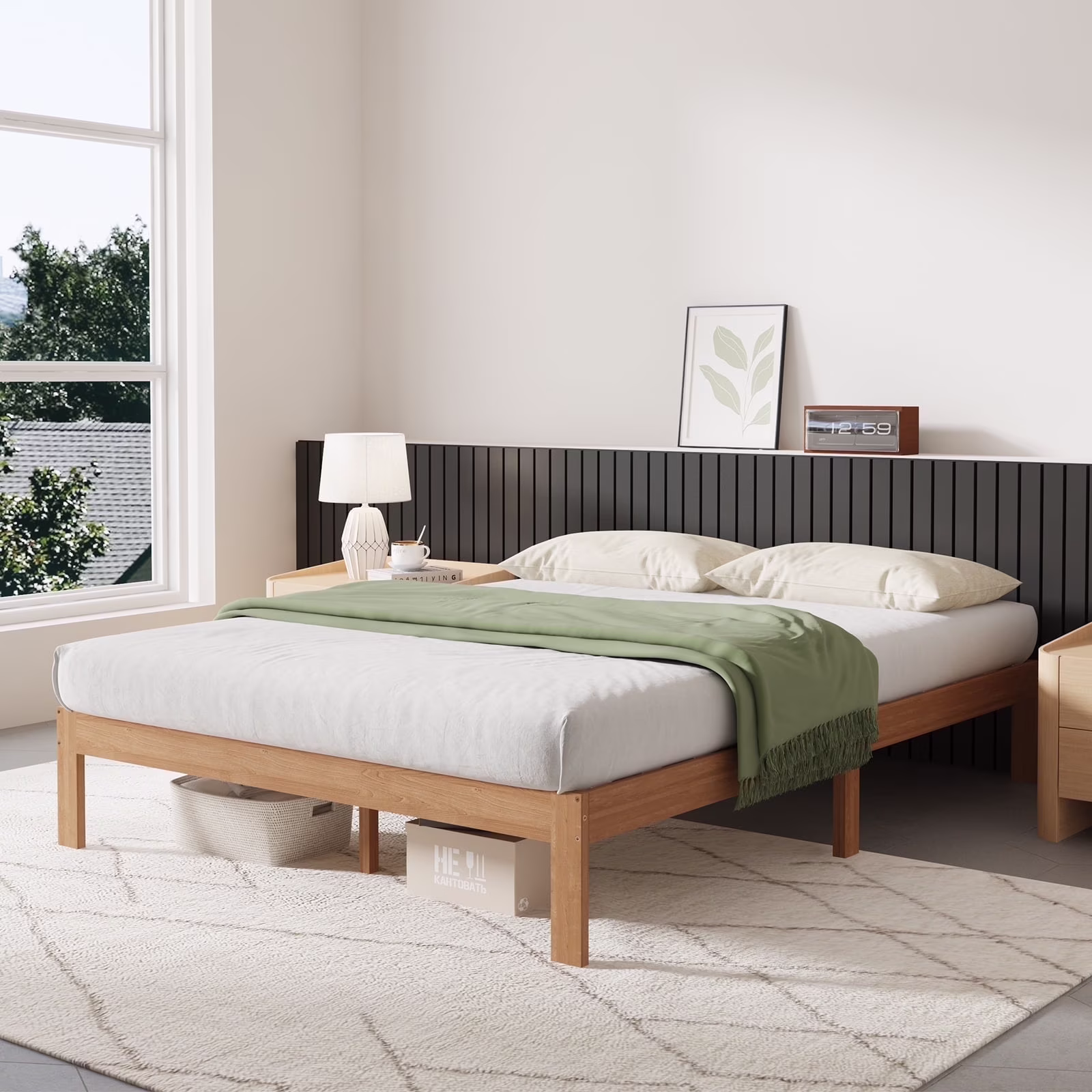 Novilla 12 Inch Wooden Twin Size Bed Frame, Off-White Wood Platform Bed Frame Full Size, Sturdy Wood Slat Support, No Box Spring Needed, Easy Assembly