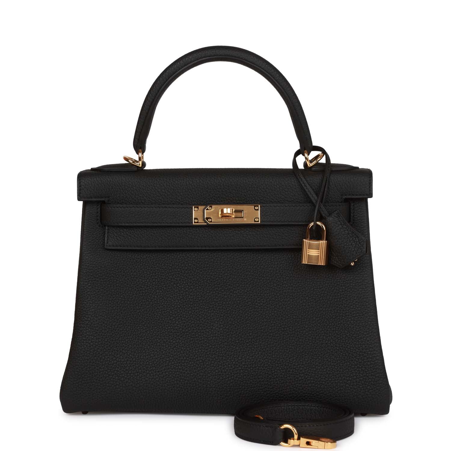 Kelly Retourne 28 Black Togo Gold Hardware