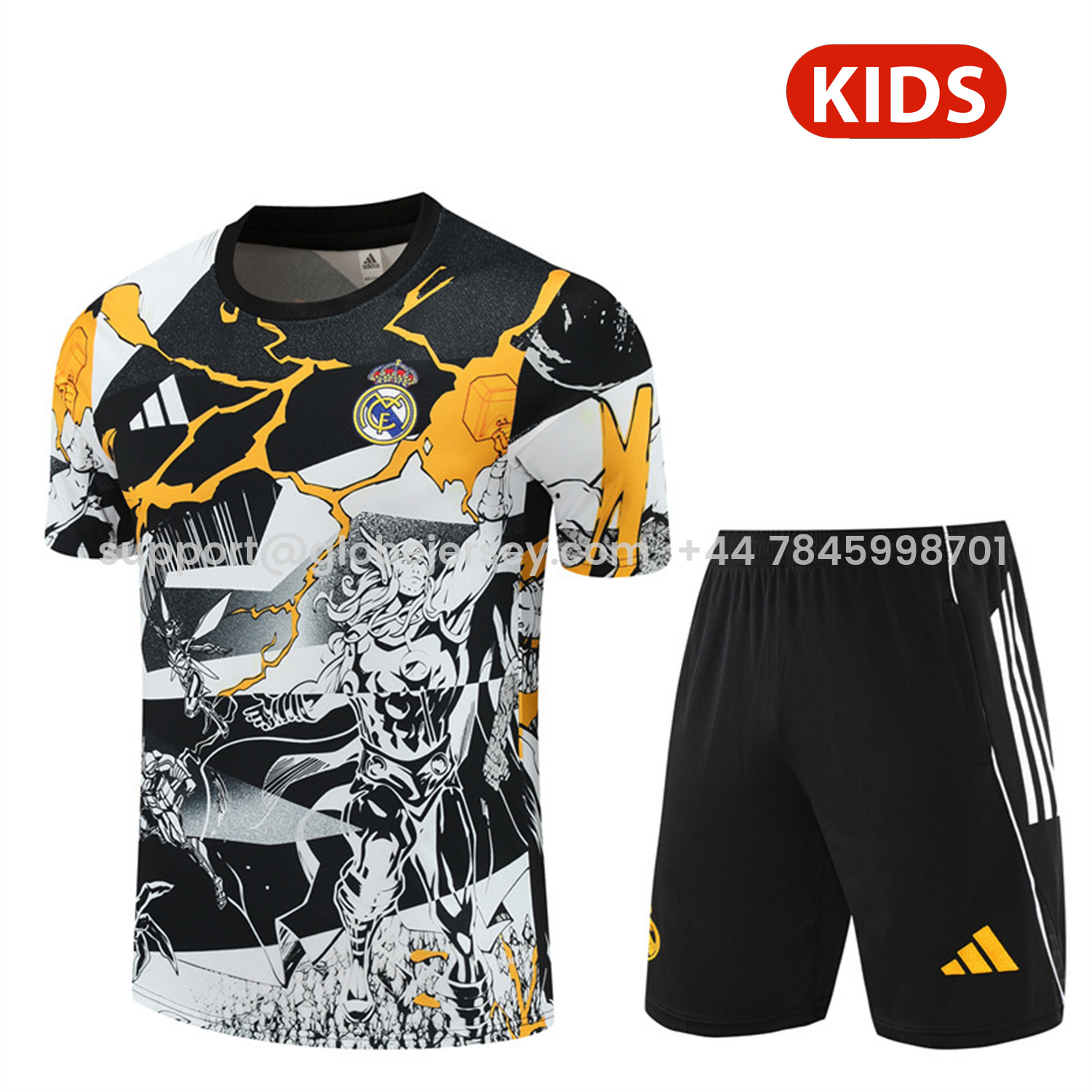 Real Madrid 25-26 Thunder Comics Kids Short-Sleeve Training Set - Comic Pattern Top & Shorts