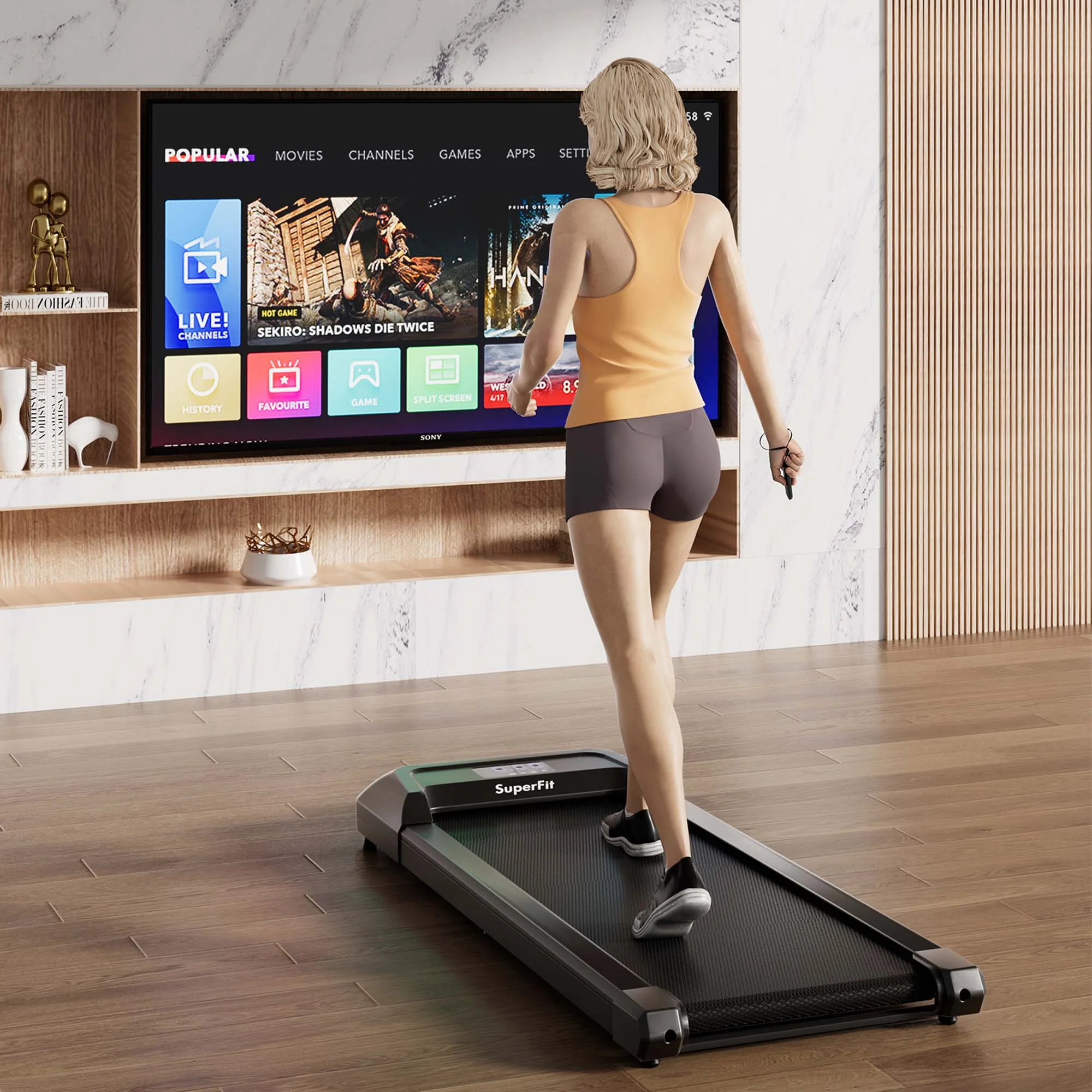 SuperFit 0.6-3.8MPH Walking Pad Under Desk Treadmill with Remote Control and LED Display Black
