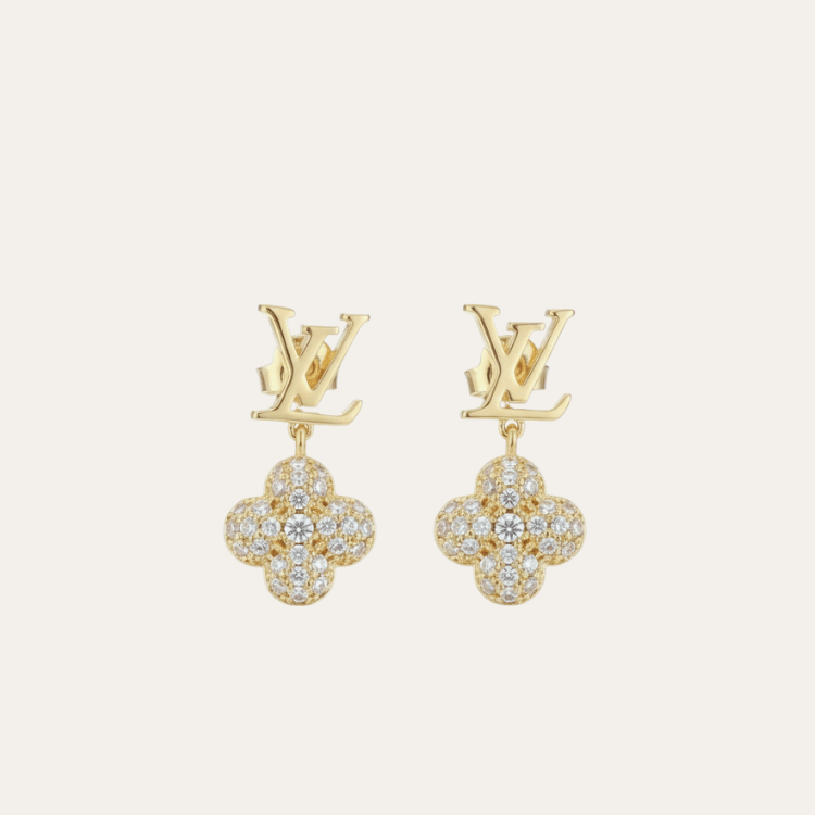 Louis Vuitton Lv & V Flower Drop Earrings Gold-Tone
