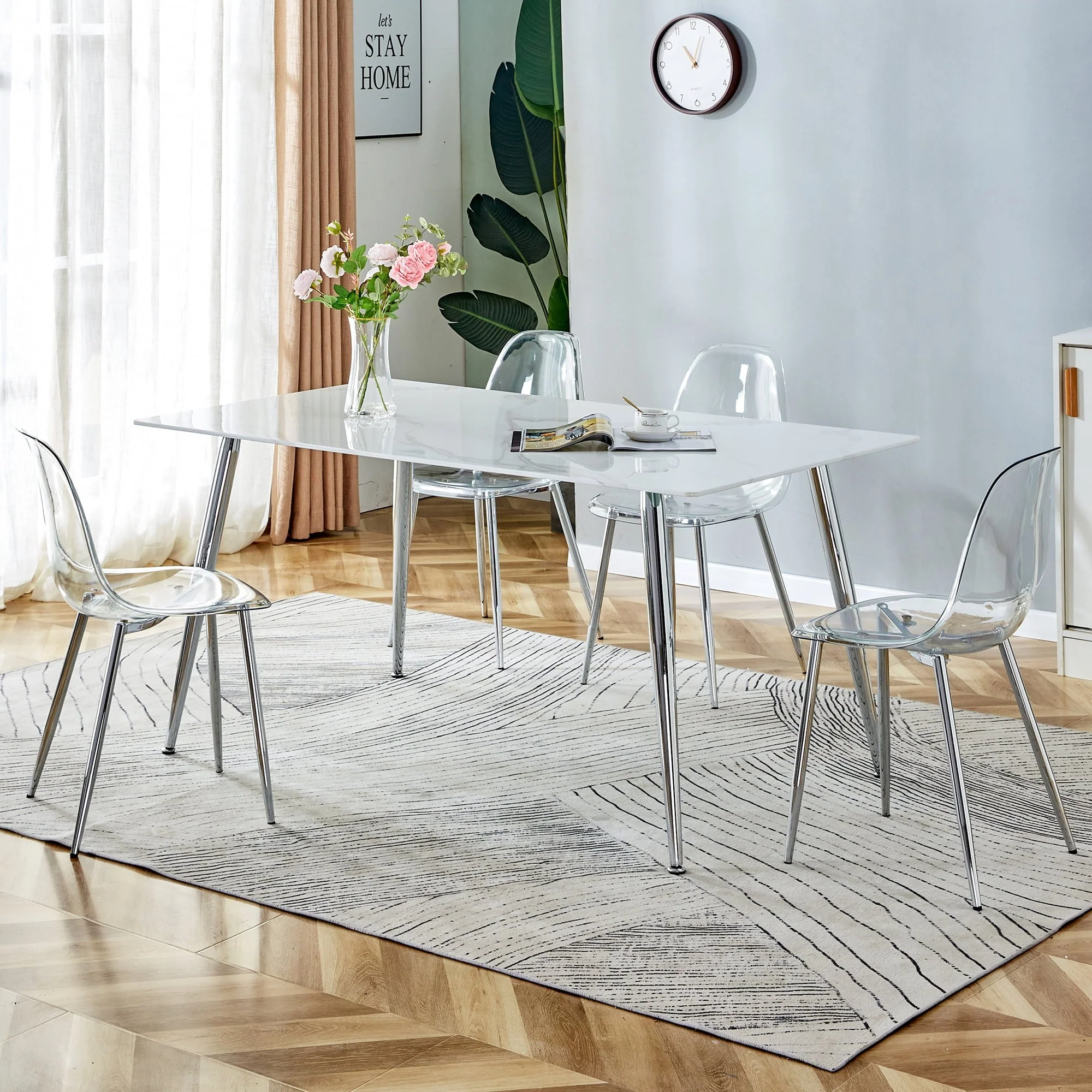 PWOPWOE Modern Minimalist Rectangular Glass Dining Table with 0.4 