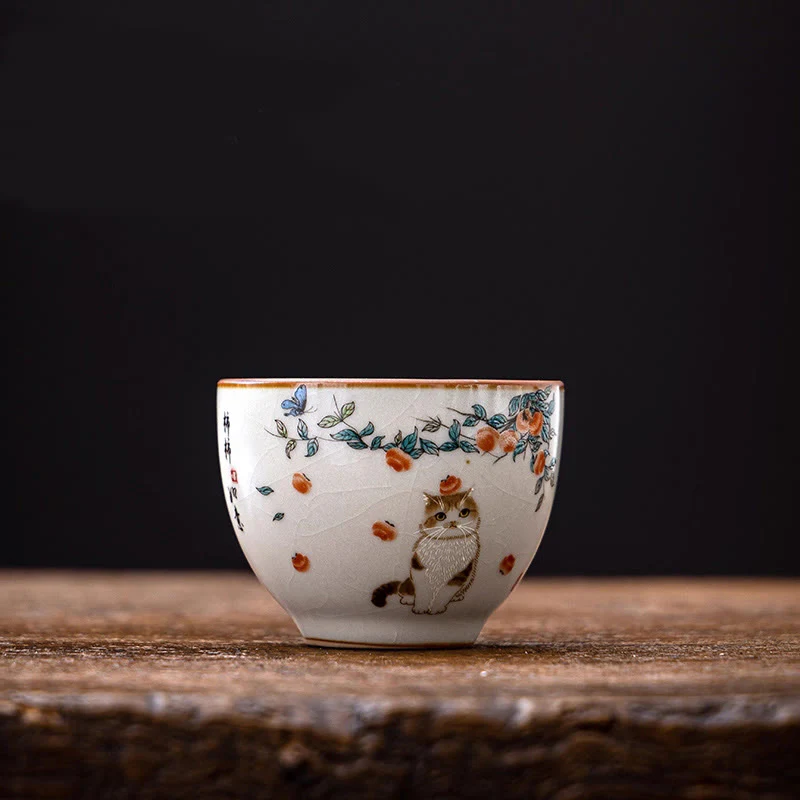 Buddha Stones Cute Cat Butterfly Teacup Kung Fu Tea Cup