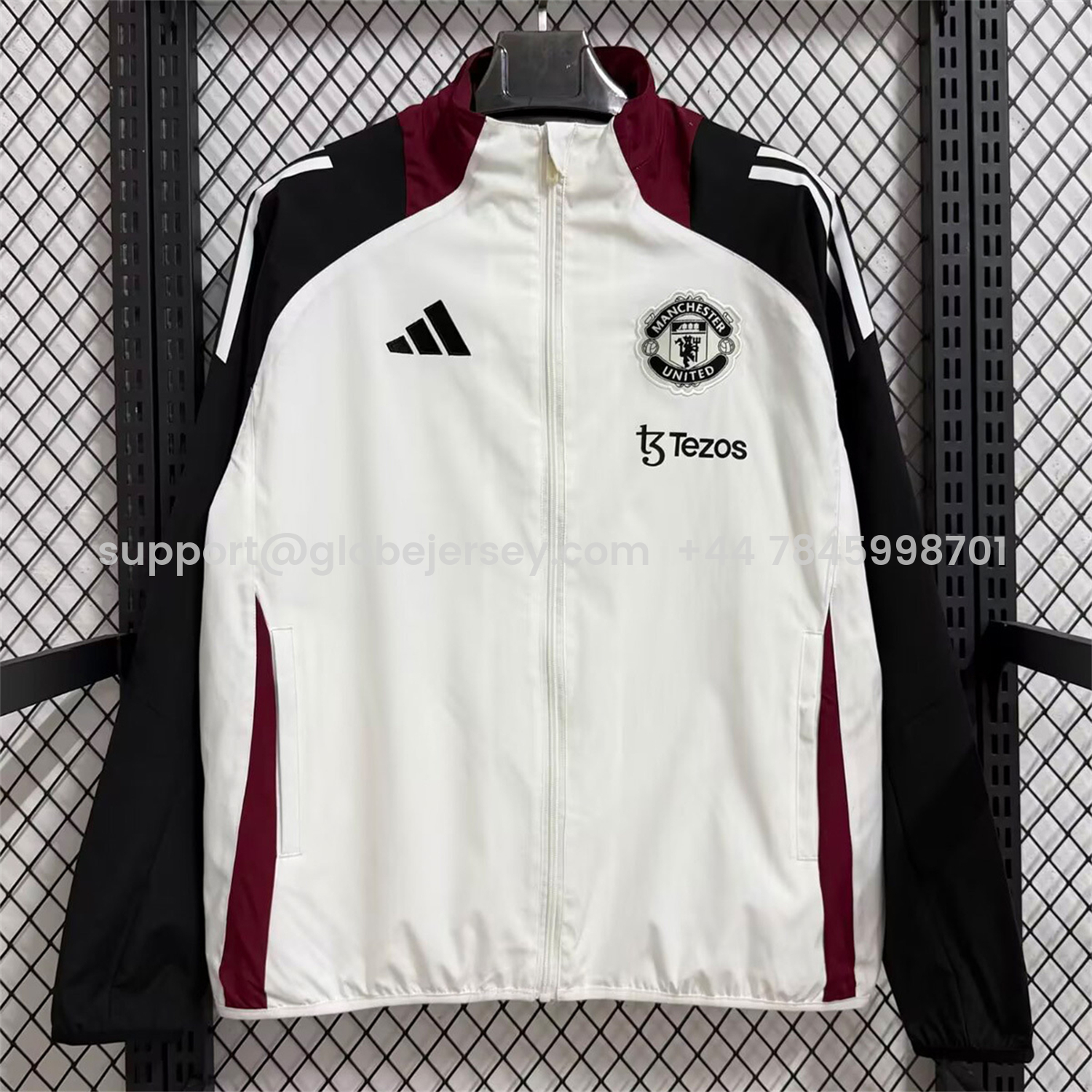 Manchester United 25-26 Training Windbreaker Jacket - White With Black