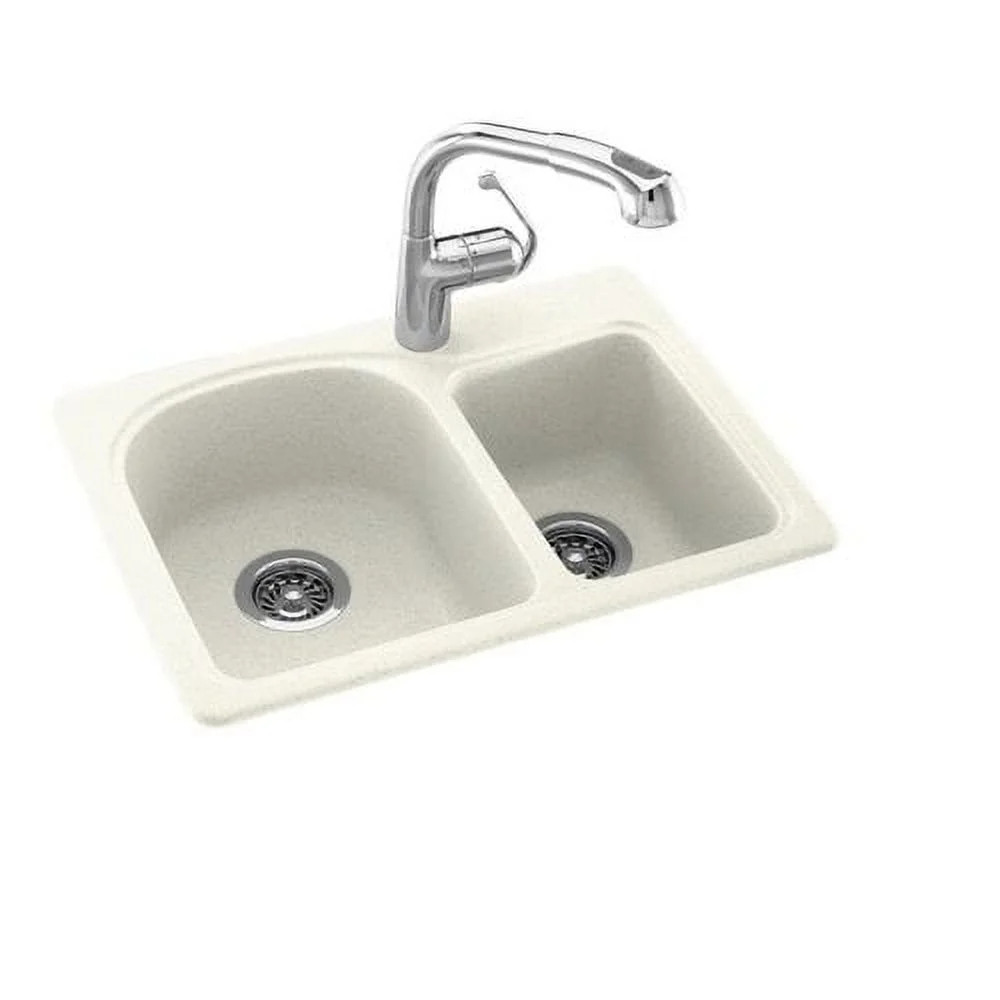 Dual Mount Composite 25x18x7.5 1-Hole Double Bowl Kitchen Sink in White