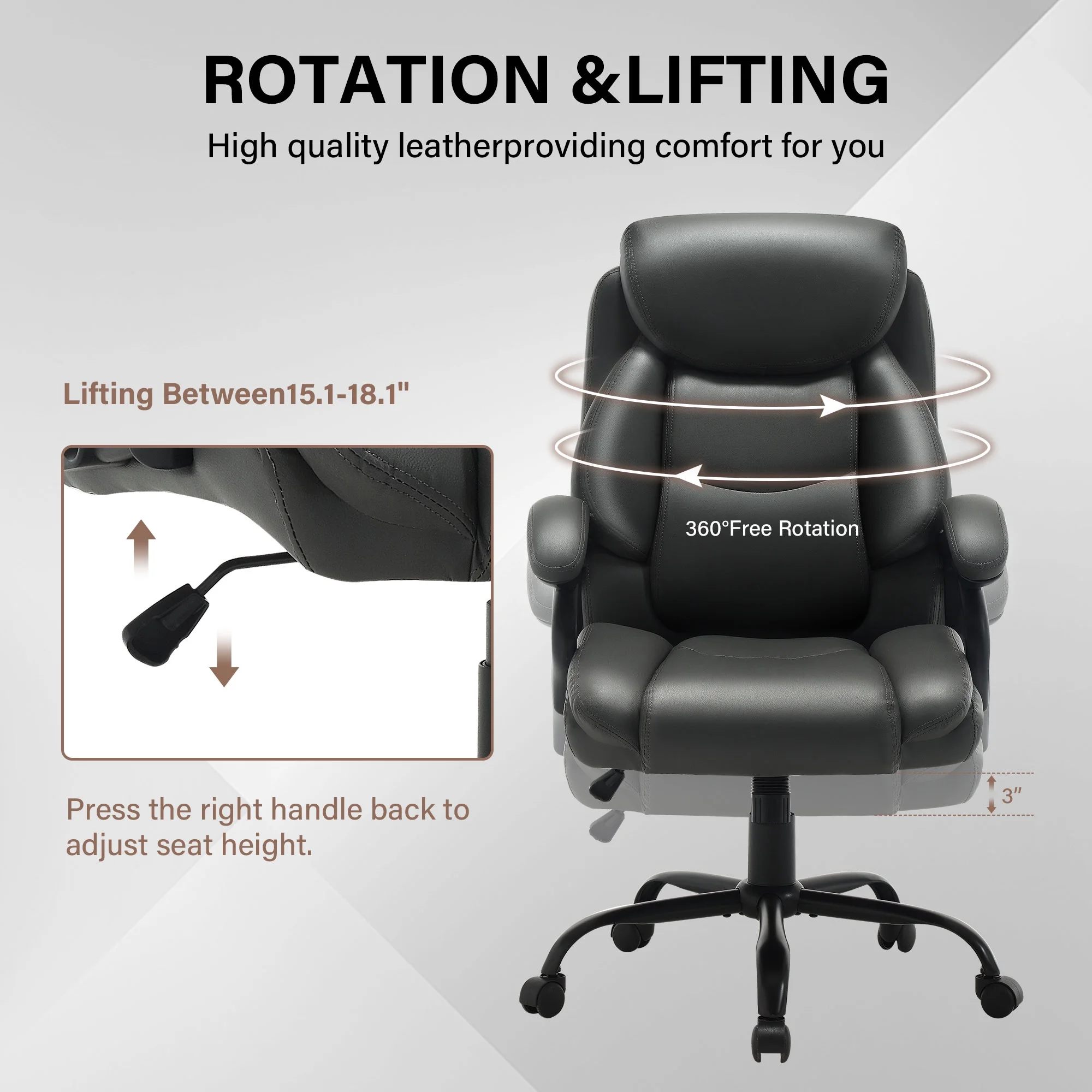 JONPONY Big and Tall Office Chair 500LBS Wide Seat Ergonomic Computer Desk Chair High Back Executive Leather Chair Adjustable Task Chair Lumbar Back Support 8 Hours Heavy Duty Design,Black