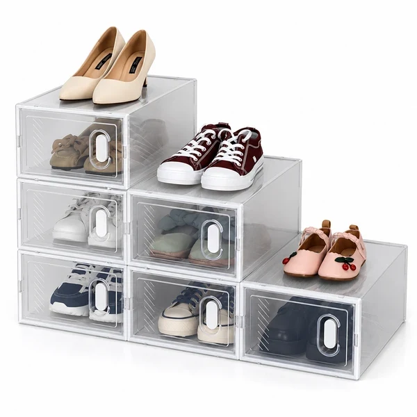 Shoe Storage Boxes 6 Pack Clear Plastic Stackable White